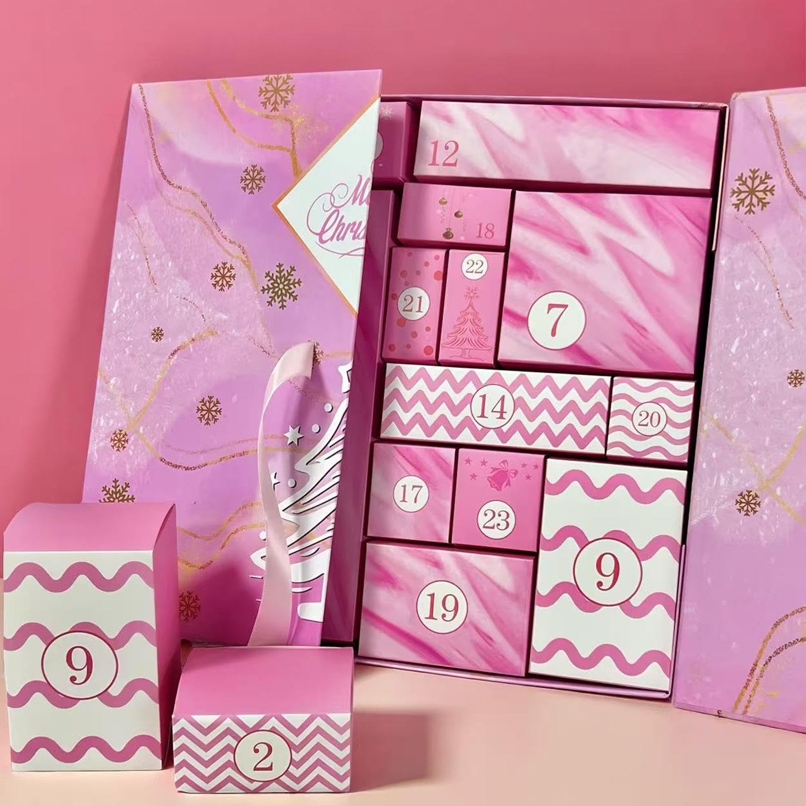 Calendario De Adviento Vacío Rosa Con 24 Casillas Vacías Reutilizable Para | De Calendario Familiar Rellenable En Blanco para Niños Adultos Amigos Familia Favores de