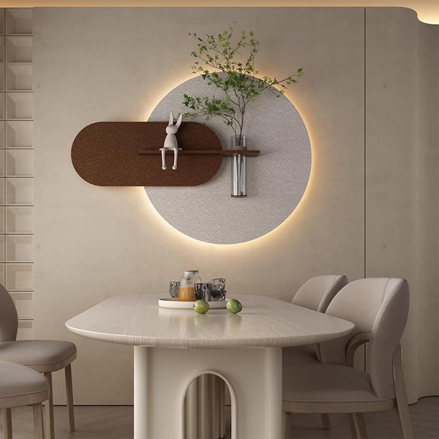 3D Sandstone Walls Sculpture,Neutral Textured Walls Decor With Light,Modern Indoor Led Wall Hanging Sculpture,Creative Abstract Painting Decoration With Plant,For Corridor/Bedroom/Home Entrance