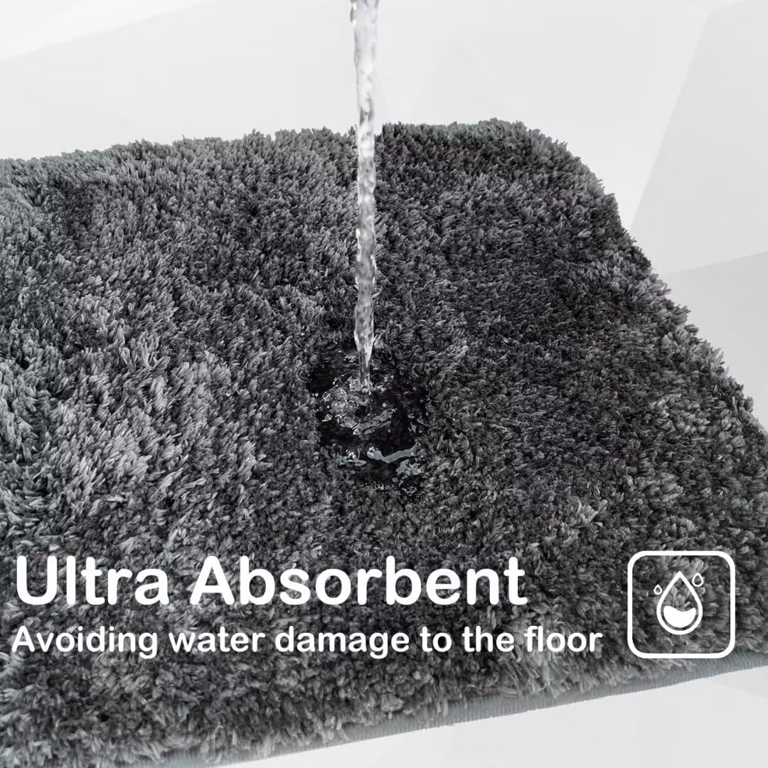 Set di 2 tappetini da bagno antiscivolo in microfibra, ultra morbidi, assorbenti, per bagno e doccia, lavabili (grigio scuro, 40 x 60 cm e 50 x 80 cm)