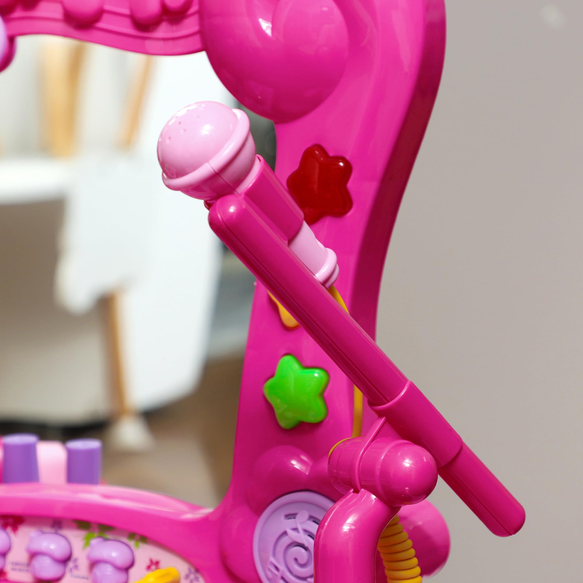 AIYAPLAY Ensemble de Coiffeuse pour Enfants 15 PCS, Table de Maquillage avec Tabouret et Miroir, lumière, Musique, Microphone, sèche-Cheveux, Espace de Rangement, pour Filles de 3 à 6 Ans, Rose