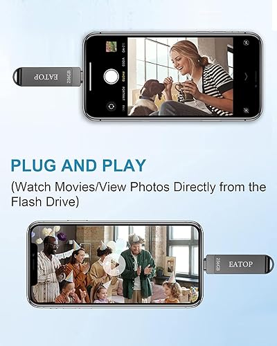 Miniatura 4 de EATOP Memoria USB USB de 256 GB, memoria USB para memoria USB, almacenamiento externo compatible con iPhone, iPad, Android, PC (gris oscuro)