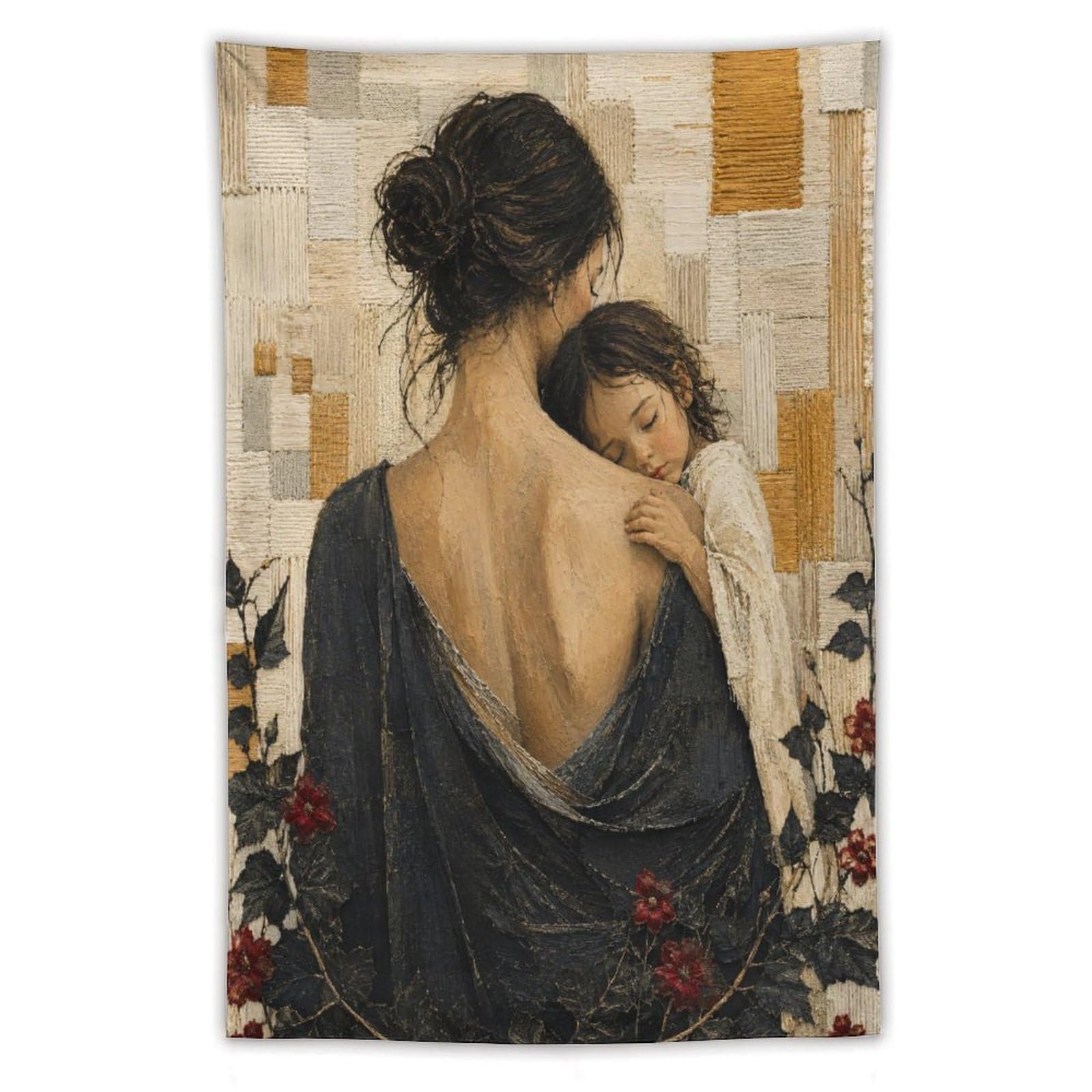 W7C8U2X3 Mother and Child Back View Wall Tapestry, Ceiling Hanging