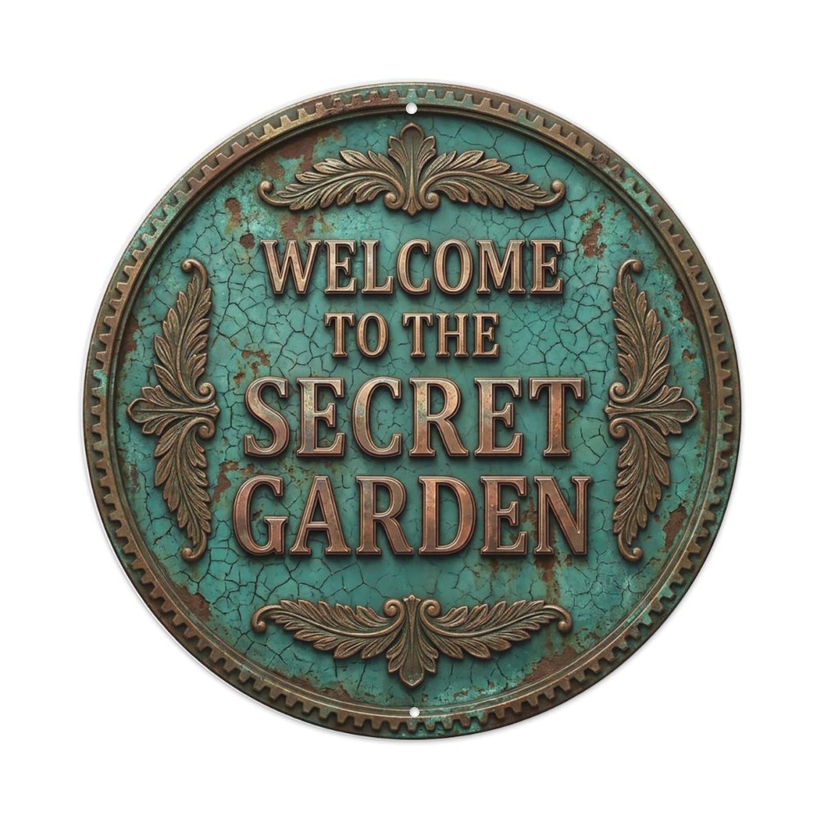 Vintage Welcome Secret Garden Distressed Metal Tin Sign