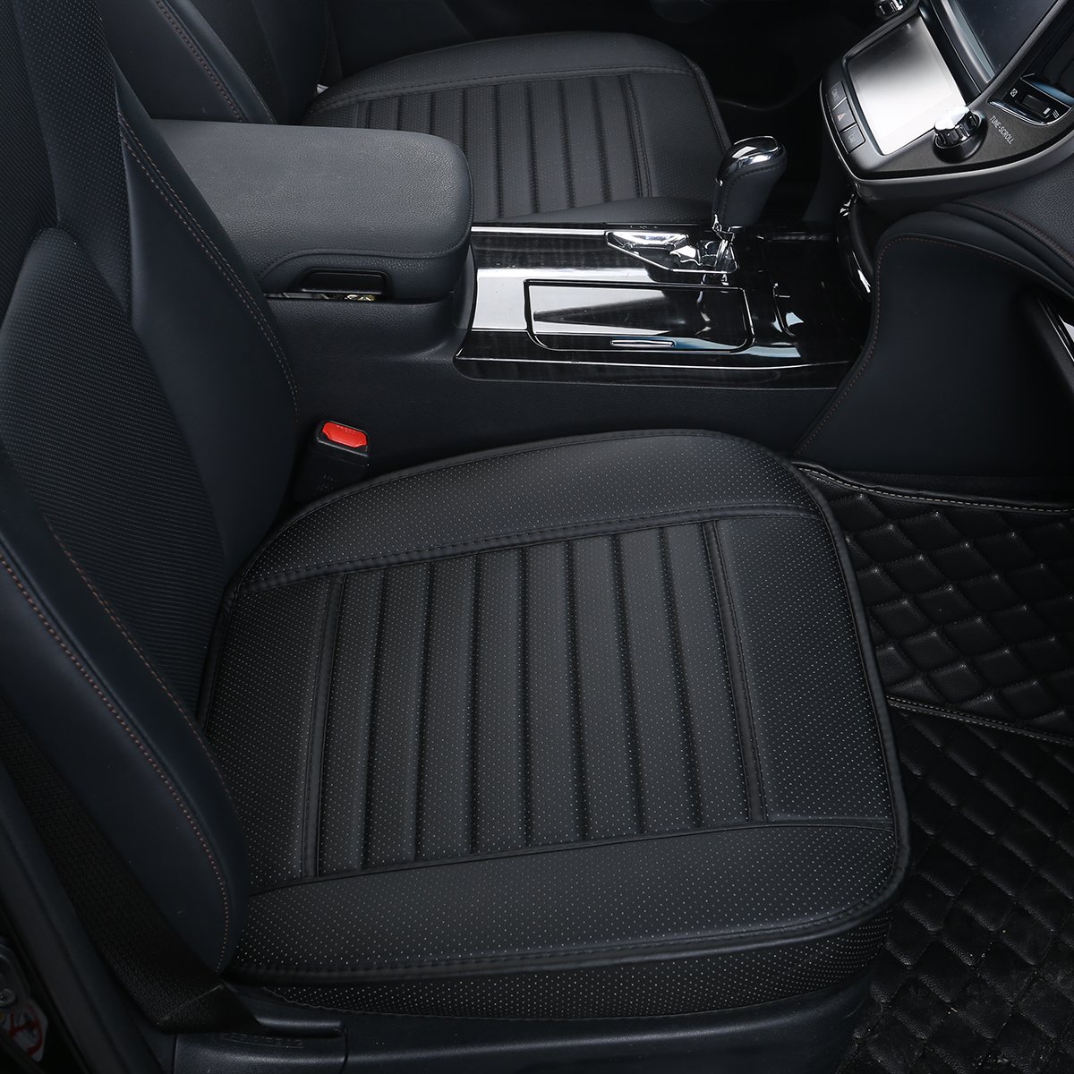 EDEALYN (1PCS Car Interior Seat Cover PU Leather Without backrest Front Seat Protection Car Seat Cover - Backless Seat Cover,Deep20 inch × Width20 inch × Thick 0.4 inch(Black-3D)