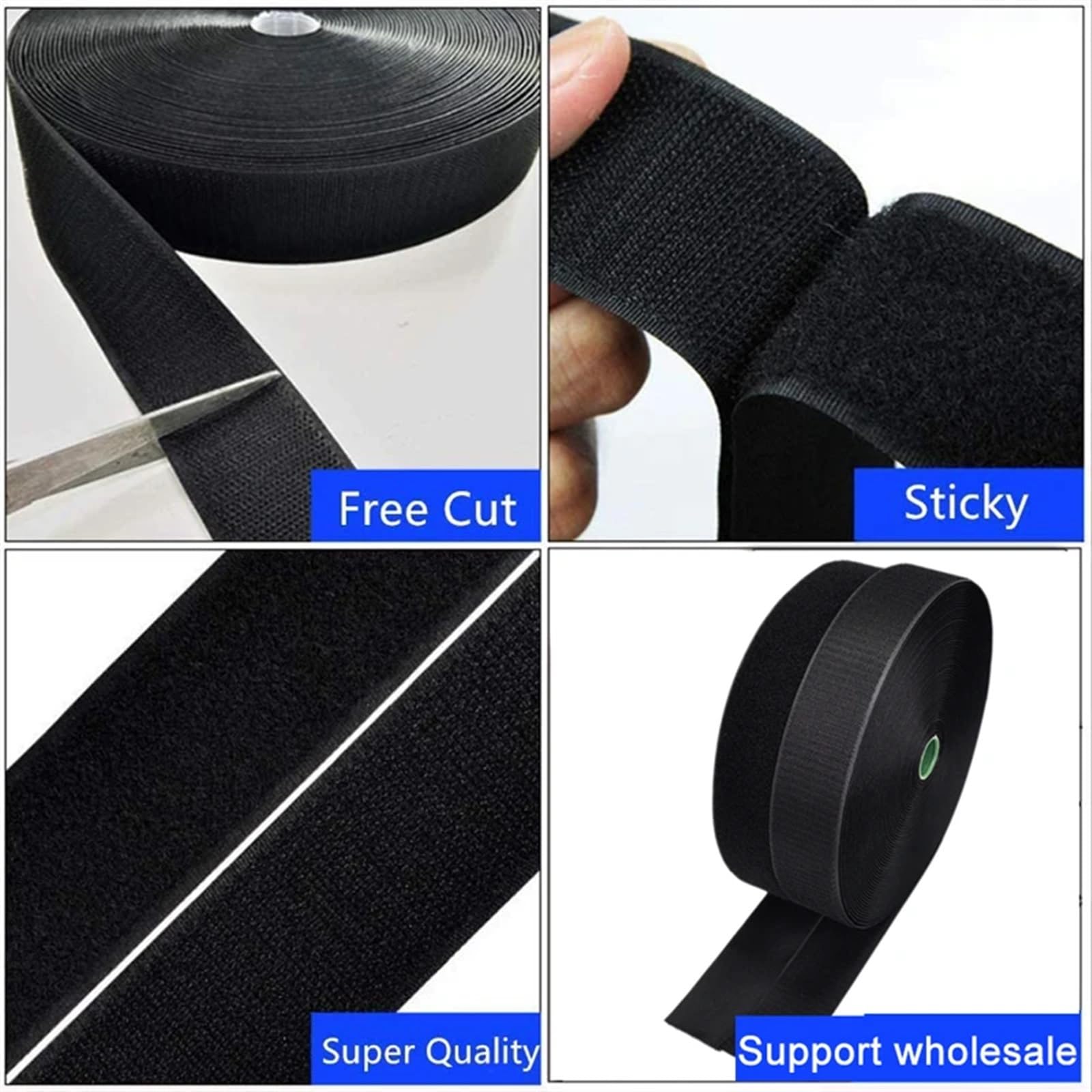 Cinta MáGica De Nylon Sujetadores de gancho y bucle no adhesivos en blanco y negro de 5M, cinta fuerte, cinta mágica de tela de nailon for accesorios de costura DIY, 16mm-150 Magic Loop Gancho Sticker