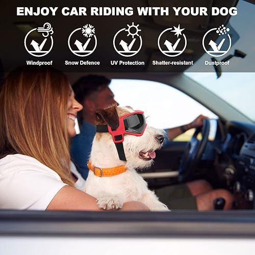 Miniatura 2 de OWNPETS Gafas de sol para perros, lentes de sol para perros, pan pequeño con correa ajustable, protección UV, protección contra el desgaste,