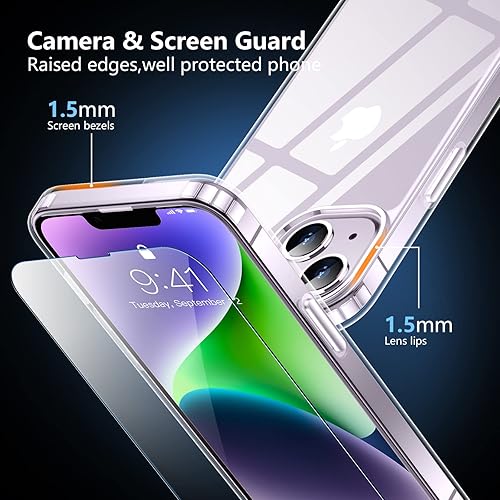 Miniatura 5 de SPIDERCASE Funda para iPhone 14iPhone 15, protección contra caídas de grado militar de 15 pies transparente Paquete de 2 protectores de pantalla de