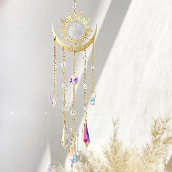 1Pcs Colorful Crystal Rhinestones Suncatcher Window Hang Pendant, Moon Crystal Drops Ball Prisms Ornament,Crystal Prism Suncatcher Window Hanging Indoor Outdoor Patio Garden Decor Style A