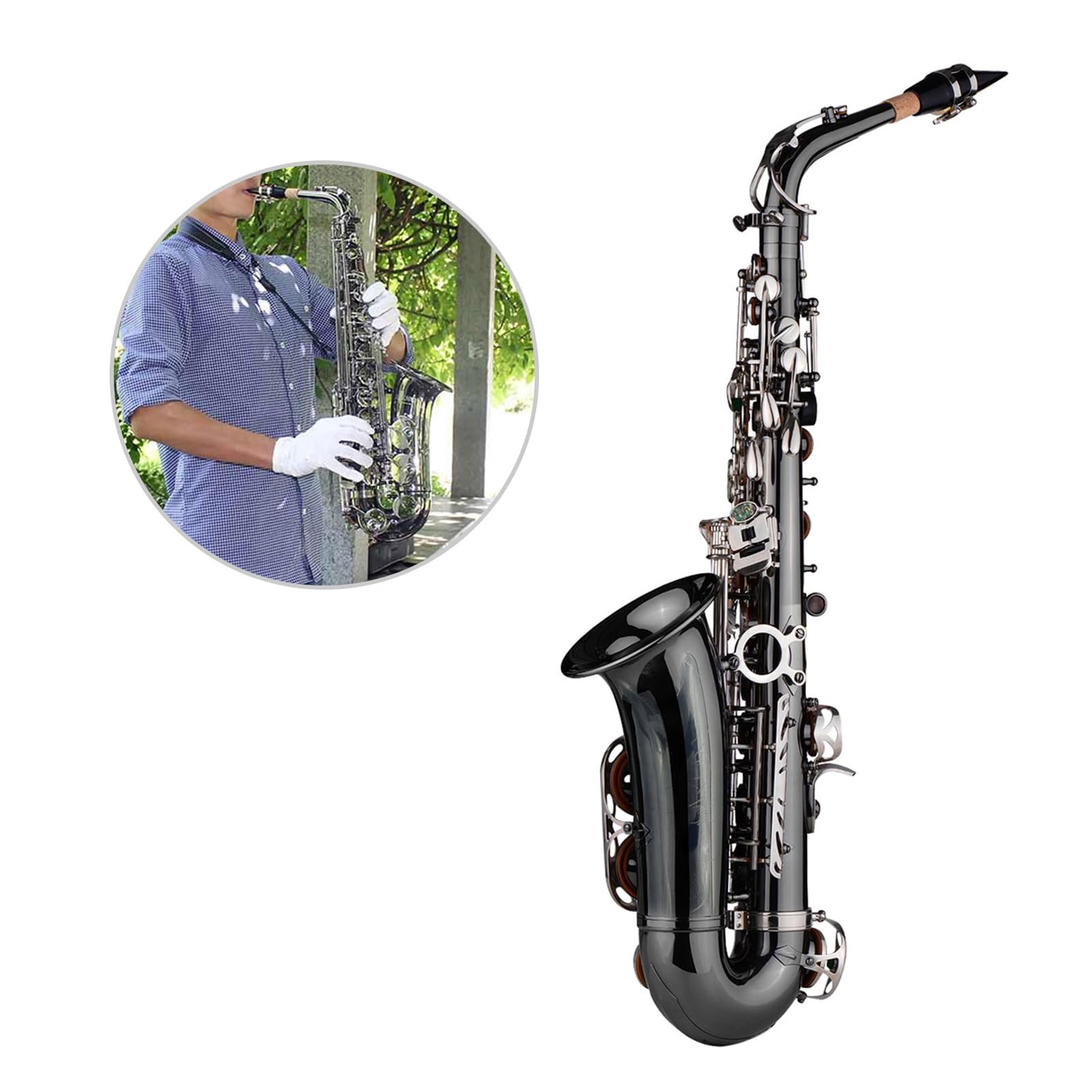 Btuty Alto Saxophone Eb E-plat Motif Brass Band Sax Noir Nickel Placage Abalone Shell Clés des Gants de cas Chiffon de Nettoyage Sangles Brush