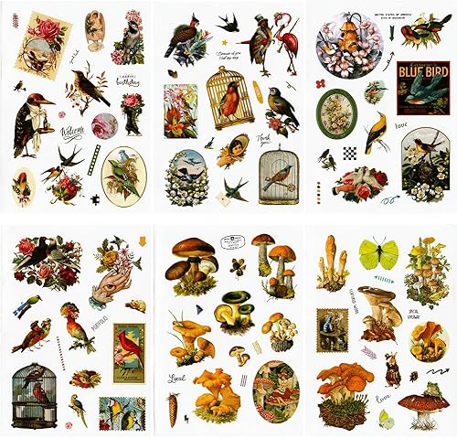 Miniatura 2 de Calcomanías para álbumes de recortes, calcomanías de hongos y plantas con calcomanías estéticas de efímera, suministros de diario para álbumes de