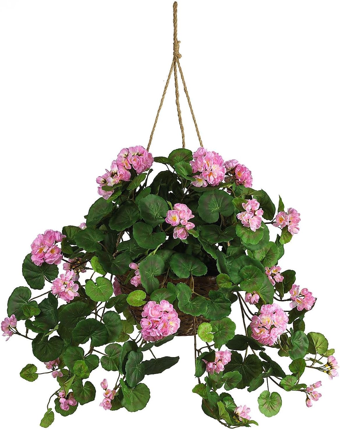 Nearly Natural 24in Artificial Geranium Hanging Basket Faux Floral Plant For Home Decor, Pink