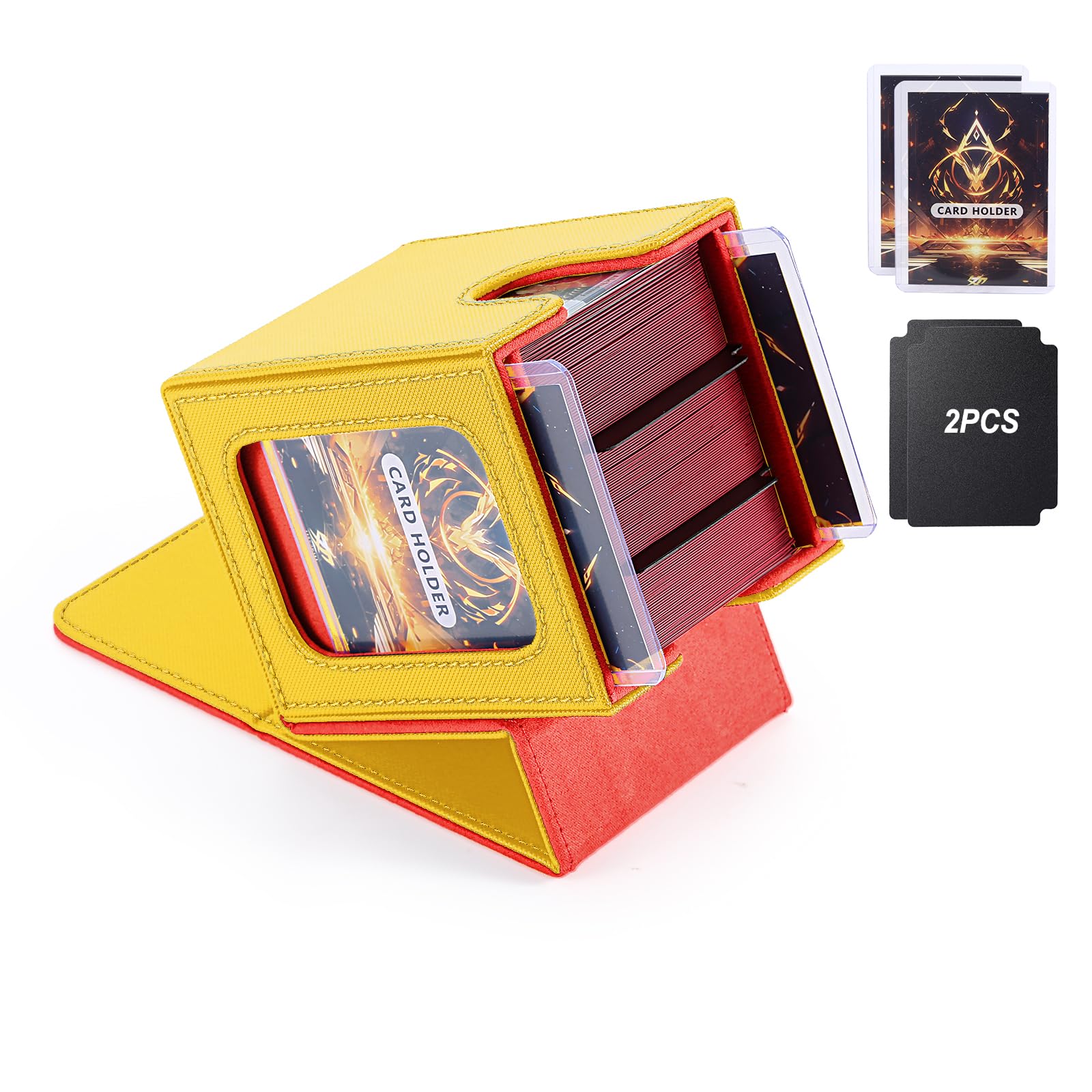 Stepane MTG Commander Deck Box for TCG with dual display windows,Yellow Red