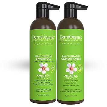 DermOrganic Argan Oil Daily Hydrating Shampoo plus Conditioner Sulfate-Free & Color Safe, 16.9 oz