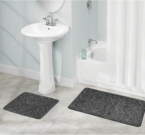 Miniatura 2 de mDesign Tapete rectangular de microfibra de poliéster antideslizante para spa, tapete de felpa jaspeado absorbente de agua para tocador de baño,
