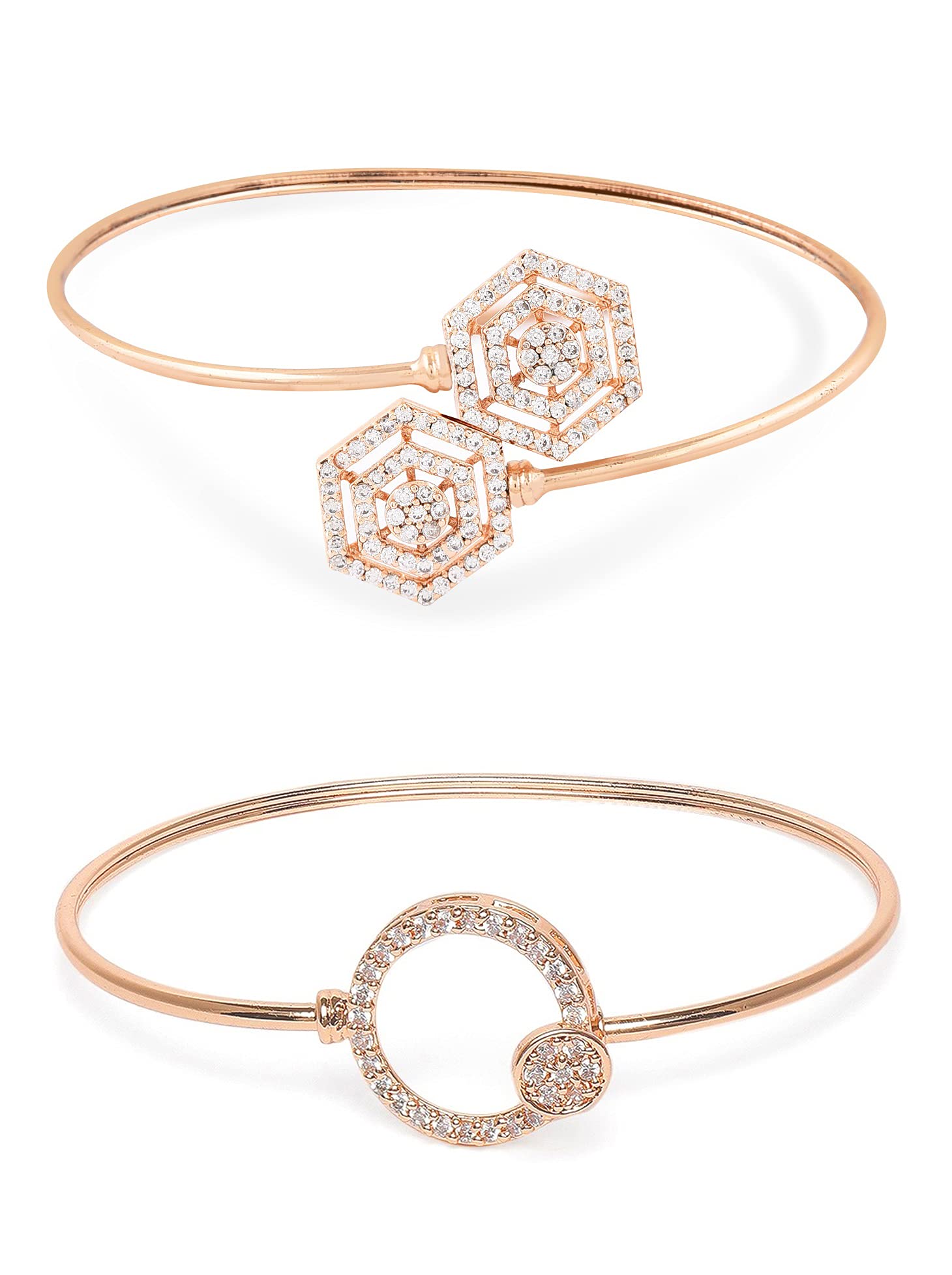 ZAVERI PEARLS Set of 2 Rose Gold Contemporary Cubic Zirconia Brass Kada Style Bracelet For Women-ZPFK11117 (B09F37KJ6L) Amazon Price History, Amazon Price Tracker