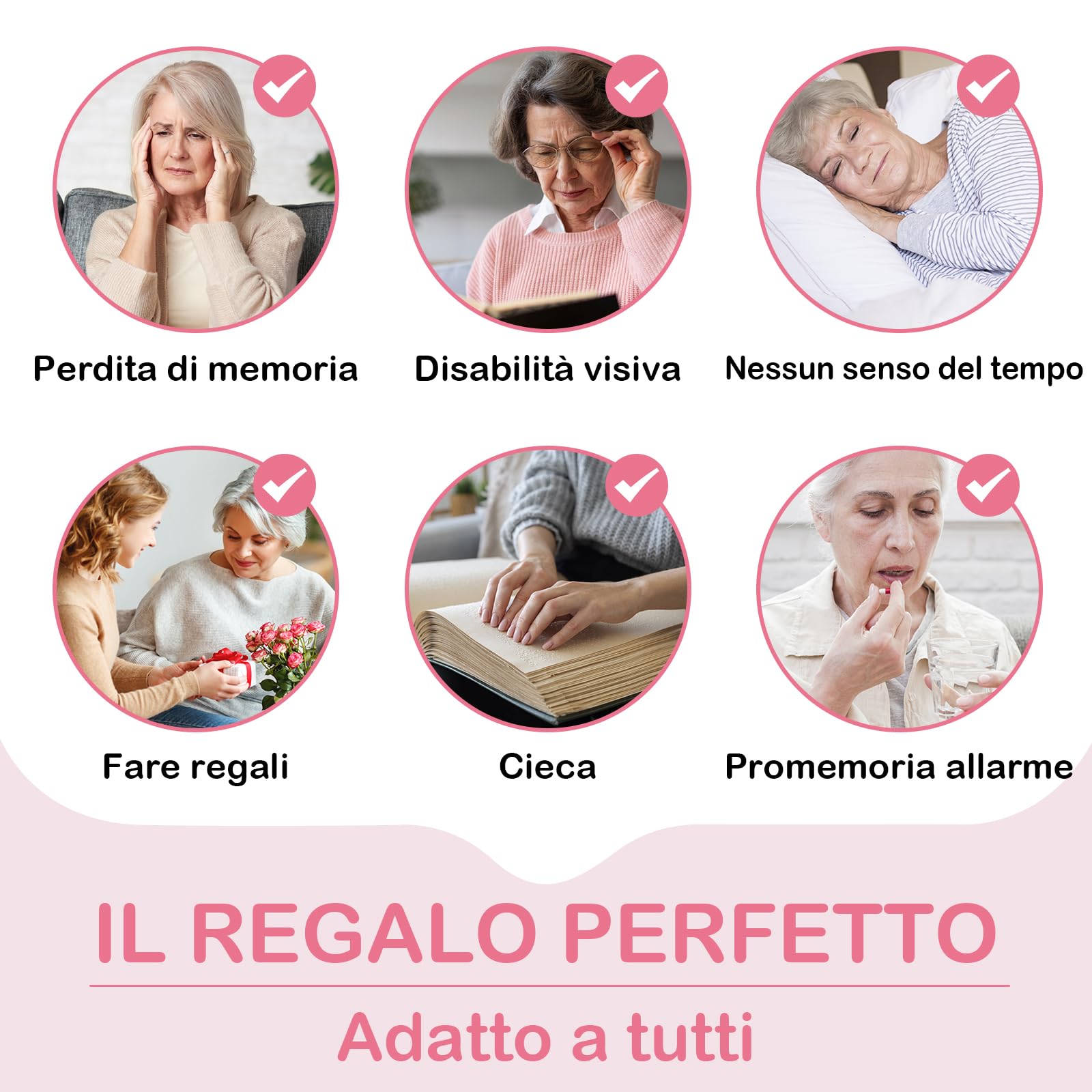Orologio da donna con voce italiana e ampio display digitale Orologio adatto agli anziani con problemi di vista, ipovedenti, non vedenti o malati di Alzheimer Dotato di sveglia e cinturino in nylon