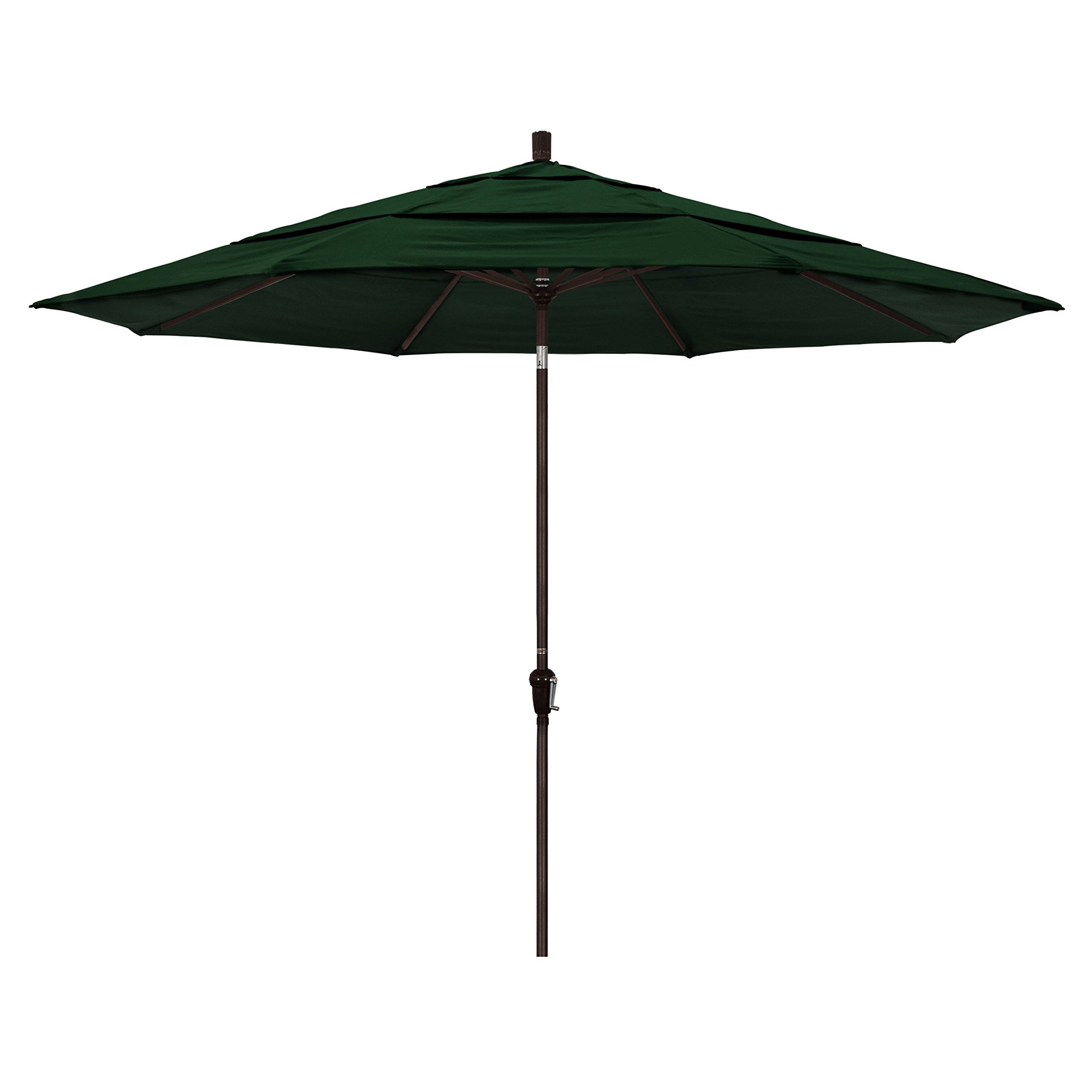 California Umbrella 11' Round Aluminum Market Umbrella, Crank Lift, Auto Tilt, Bronze Pole, Hunter Green Olefin
