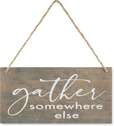 Placa de madera con texto en inglés "Gather Somewhere Else", decoración de estante de cocina, letreros de madera, placa colgante rústica, decoración
