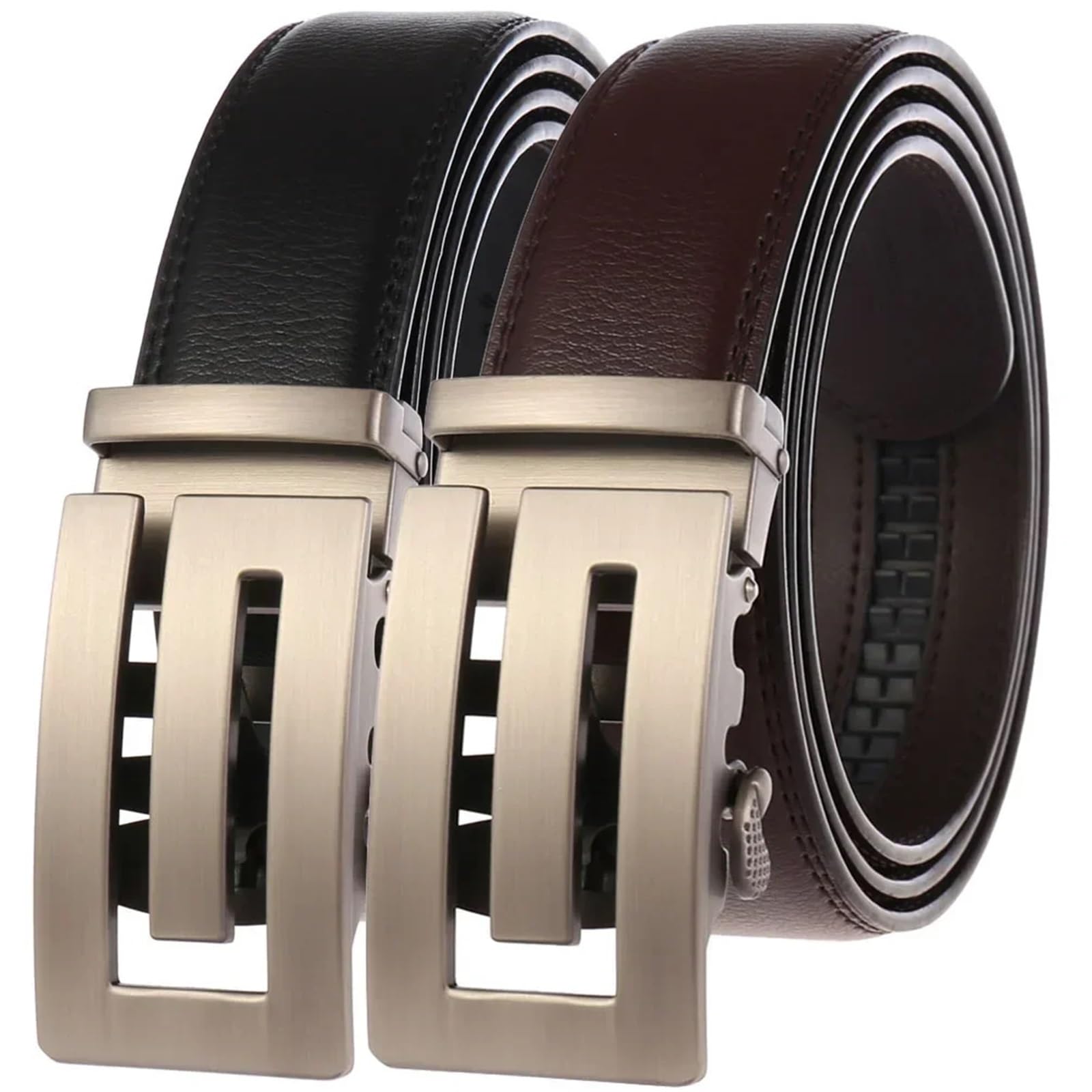 GüRtel Herren 2PCS Gürtel for Männer Echtes Leder Gürtel for Männer Taille Riemen for Jeans Metall Automatische Schnalle FüR Herren Business Anzug(Black,100cm)