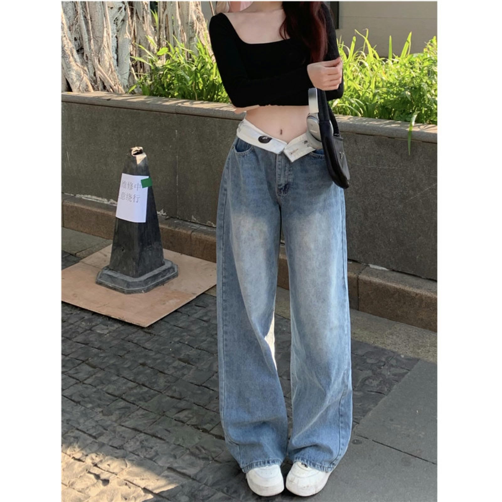 MdybF Dżinsy damskie dżinsy damskie z wysokim stanem odzież damska denim moda uliczna proste nogawki dżinsy ubrania spodnie