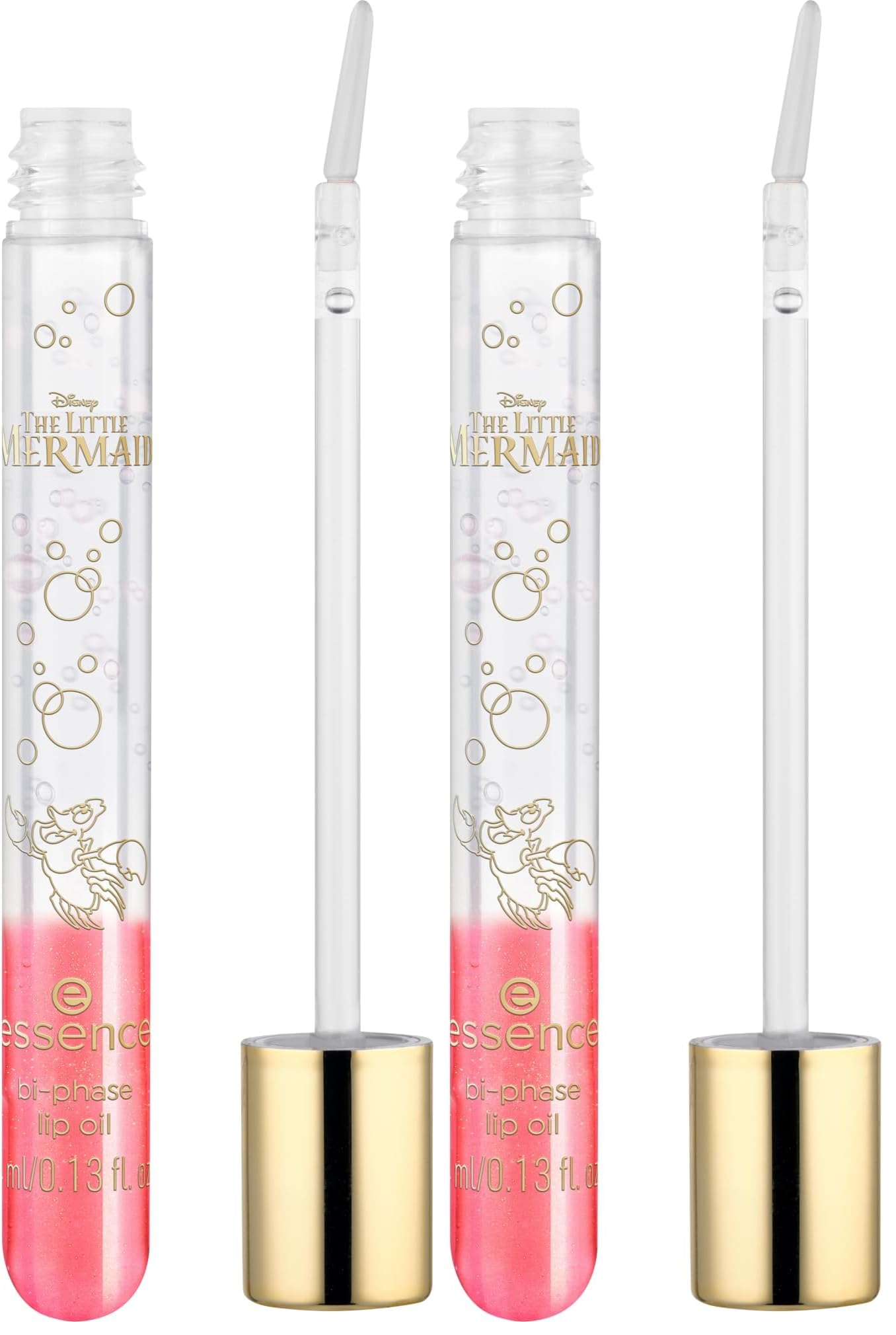 essence Disney The Little Mermaid bi-phase lip oil, lip gloss, no. 02, pink, with oils, shiny, shimmering, vegan, paraben-free, no microplastic particles, nanoparticles free, pack of 2 (4 ml) 4 ml (2er Pack)