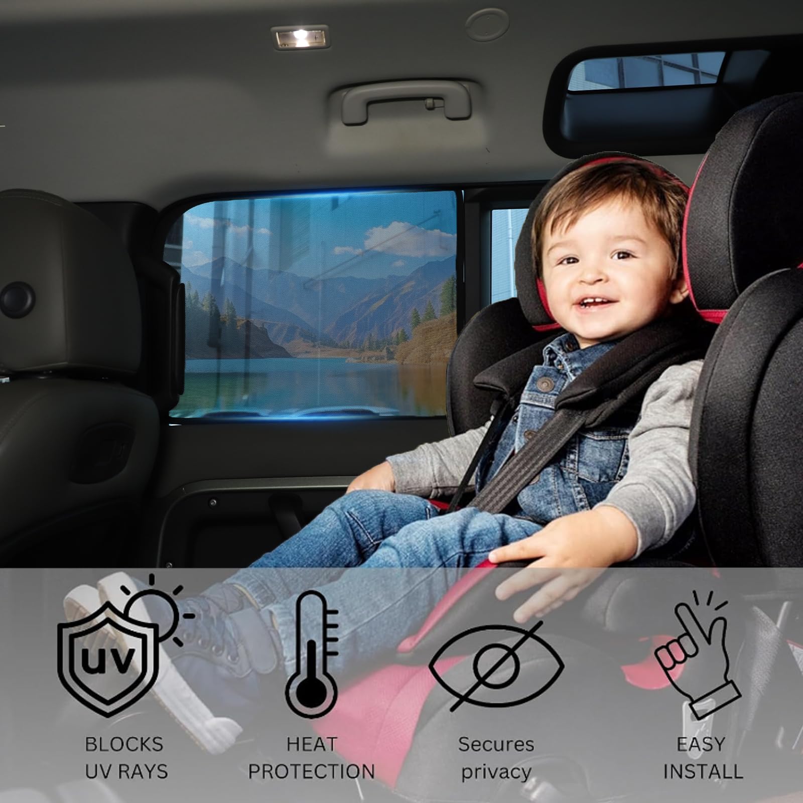 Lot de 4 pare-soleil de fenêtre de voiture pour @Land R&over Defender 110 130 - Accessoires 2020-2026 - Extensibles et respirants - Protection UV - Pour bébé, famille, animal de compagnie, (côté