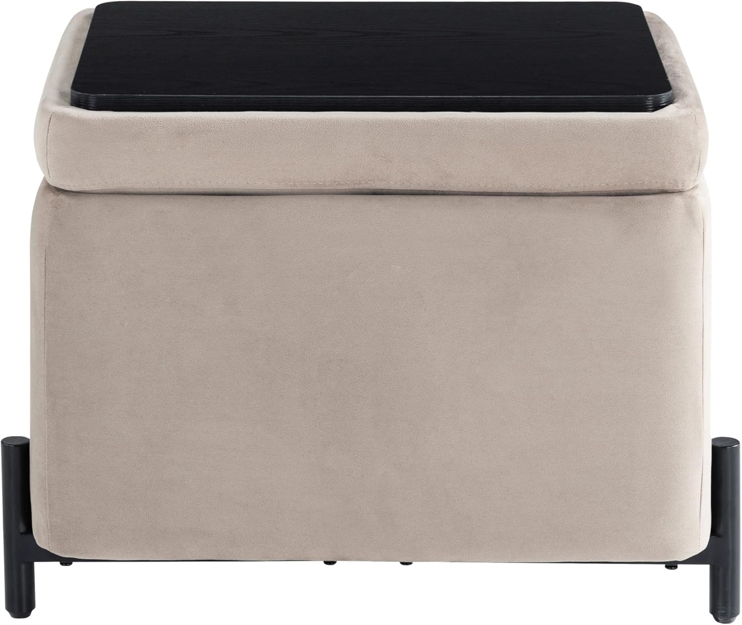 Studio Living® Connor 24" Small Storage Ottoman, Modern Boho, Matte Black Metal Legs, Velvet Fabric, Taupe