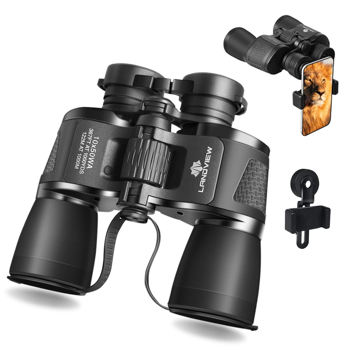 Binoculars for Adults,HD Professional Waterproof 10X50 Binoculars with Low Light Night Vision for Bird Watching Travel Hunting Concerts Sports-BAK4 Prism FMC Lens with Strap Carrying Bag (Black)
