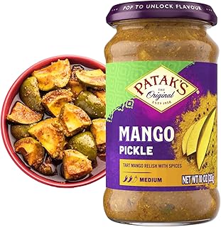 Patak’s Medium Mango Pickle - Authentic Indian Relish with Mango Chunks & Aromatic Spices - Perfect with Naan, Pappadum, Sandwiches & Salads - Vegan Spicy Pickle - 10oz Jar (Pack of 1)
