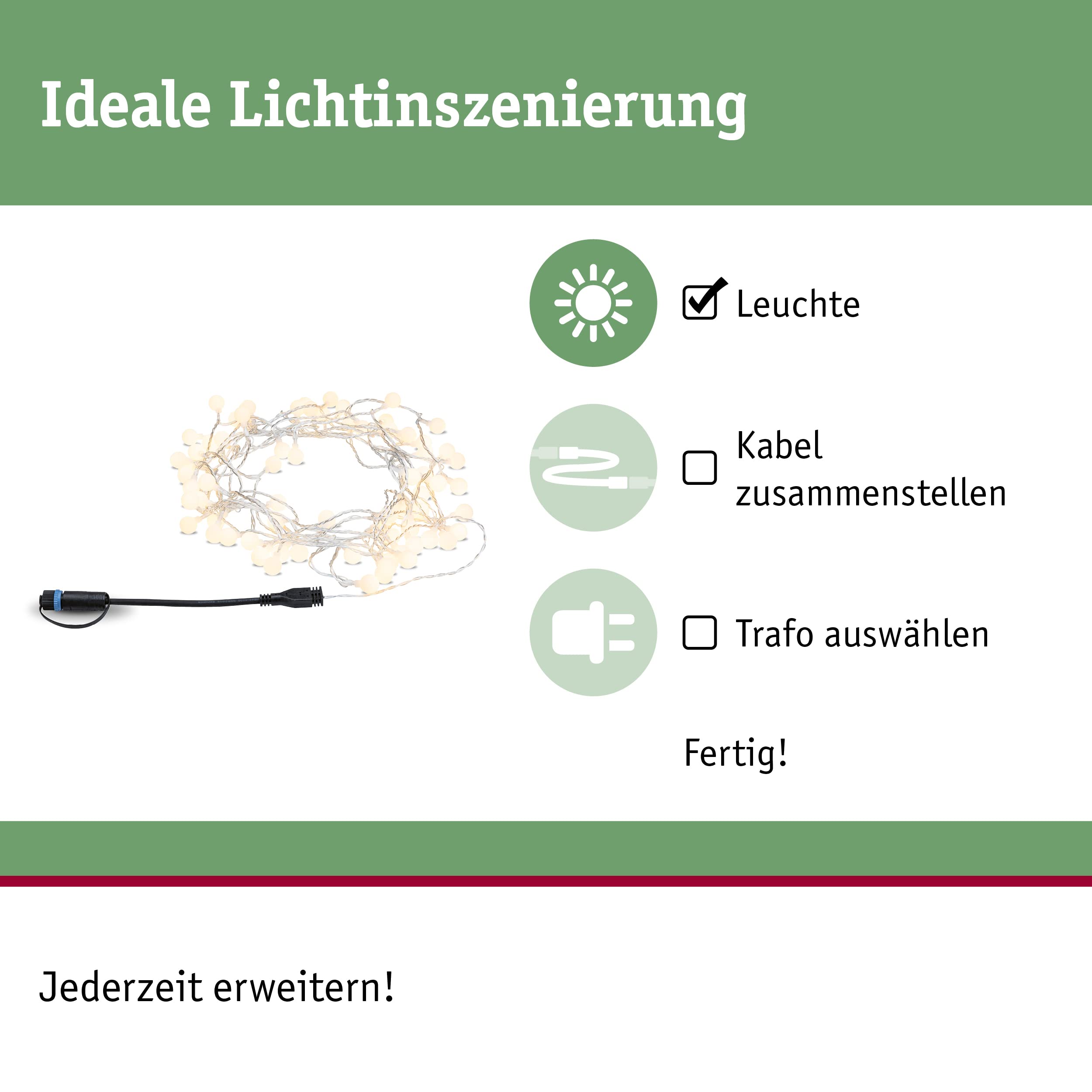 Paulmann 94557 Plug & Shine oprawa zewnętrzna LED łańcuch świetlny IP44 Ciepłobiały ściemniana Czarny tworzywo sztuczne 3000 K
