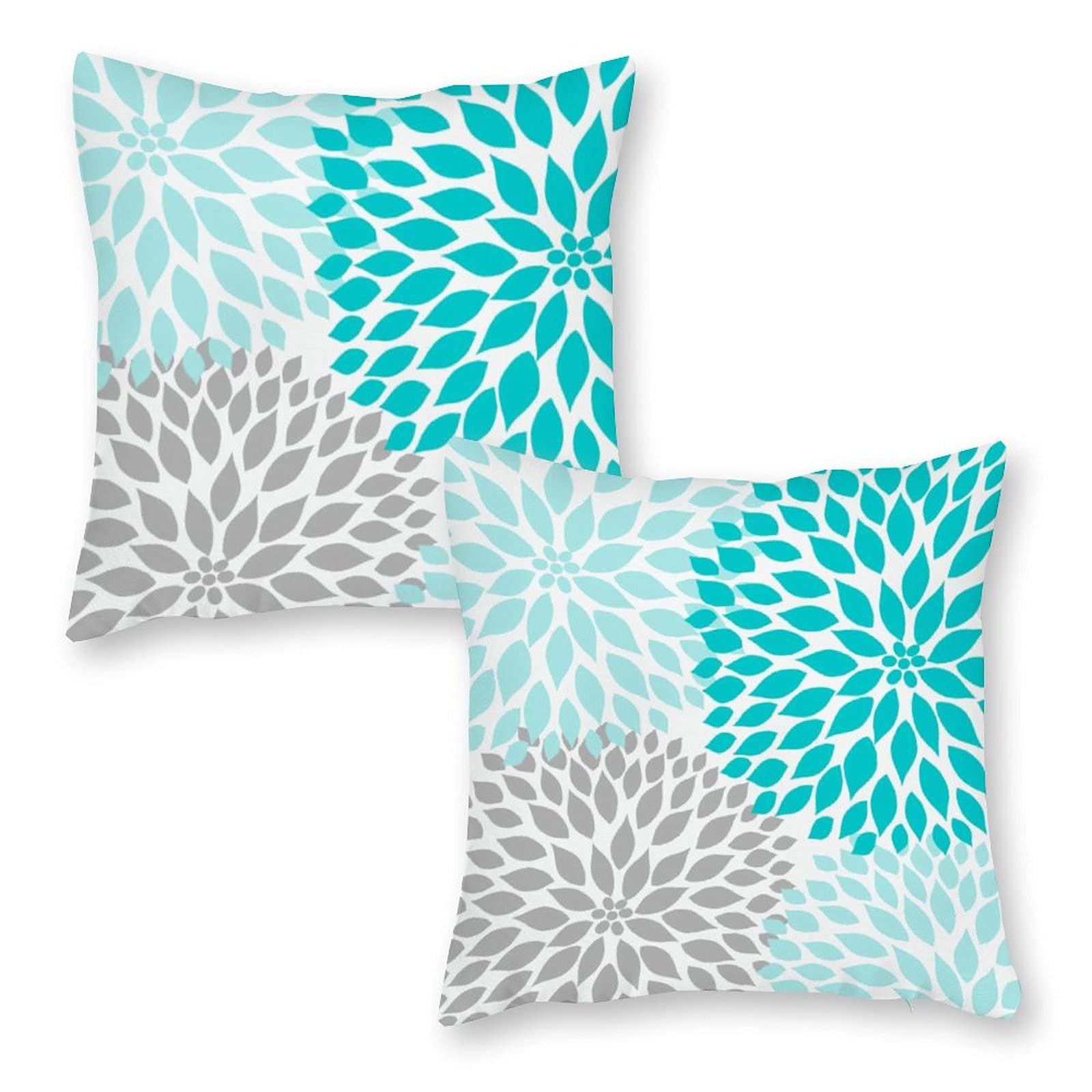Nonebrand Throw Pillow Covers Teal White Turquoise Blue Gray Dahlia Mod Modern Decorative Square Cushion Covers Pillowcase for Sofa Couch Bed Chair-2 Pack 18 X 18 Inches