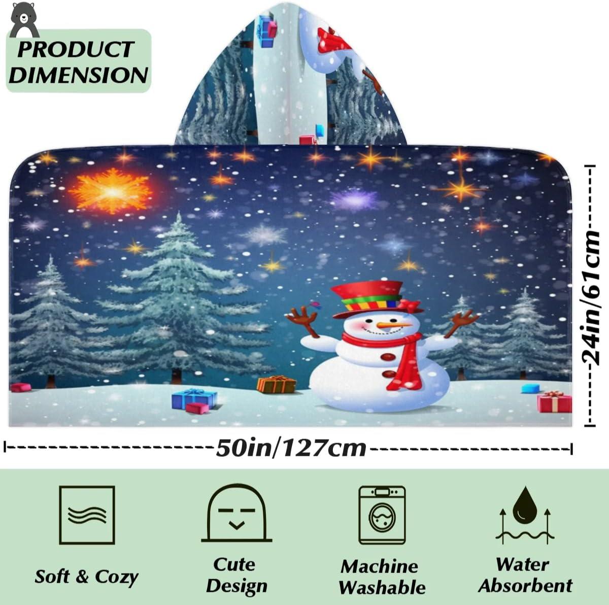 Pardick Kid Bath Towels Galaxy Sky Snowman Kids Towel with Hood for Girls Boys Beach Towel Pool Cover Up Soft Absorbent Toddler Hooded Bath Towel for Shower, Beach, Pool