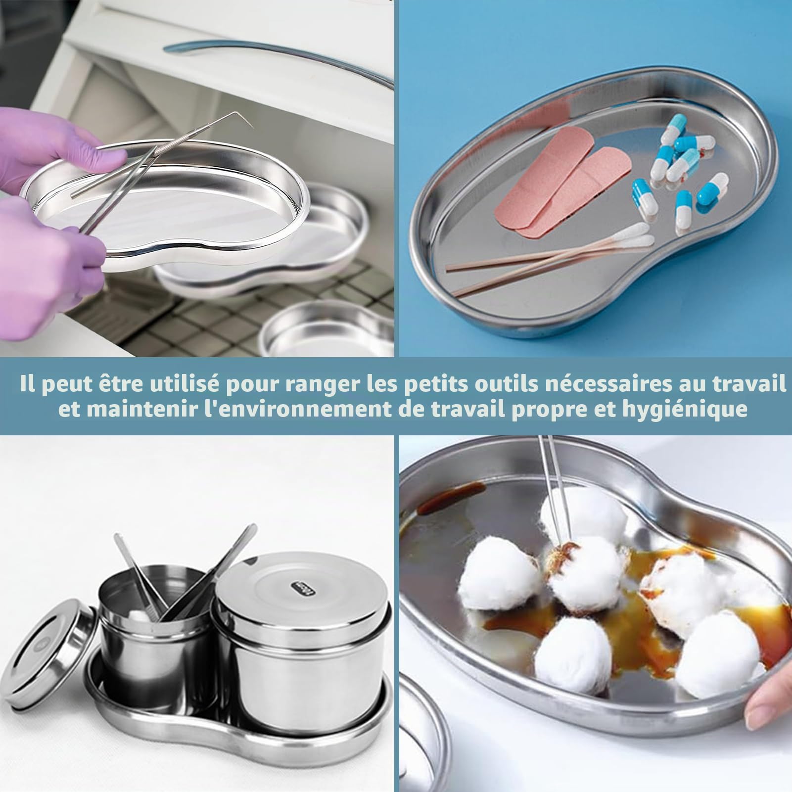Plateaux en Acier Inoxydable,Plateau en Métal Réutilisable,Plateau À Instruments,Plateau De Laboratoir, Plateaux De Clinique Médical Outil De Laboratoire Utilisé pour Placer des Outils De Laboratoire