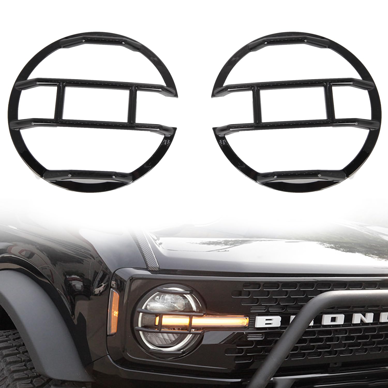 YOCTM Front Headlight Lamp Guard Trim Protector Cover for Ford Bronco Accessories 2021 2022 2023 Exterior Decoration Guard Kit 2-Pack (Black)