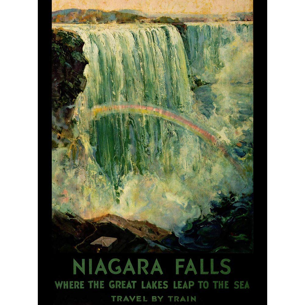 Wee Blue Coo Travel Tourism Niagara Falls Waterfall Train Rail Art Print Poster Wall Decor 12X16 Inch