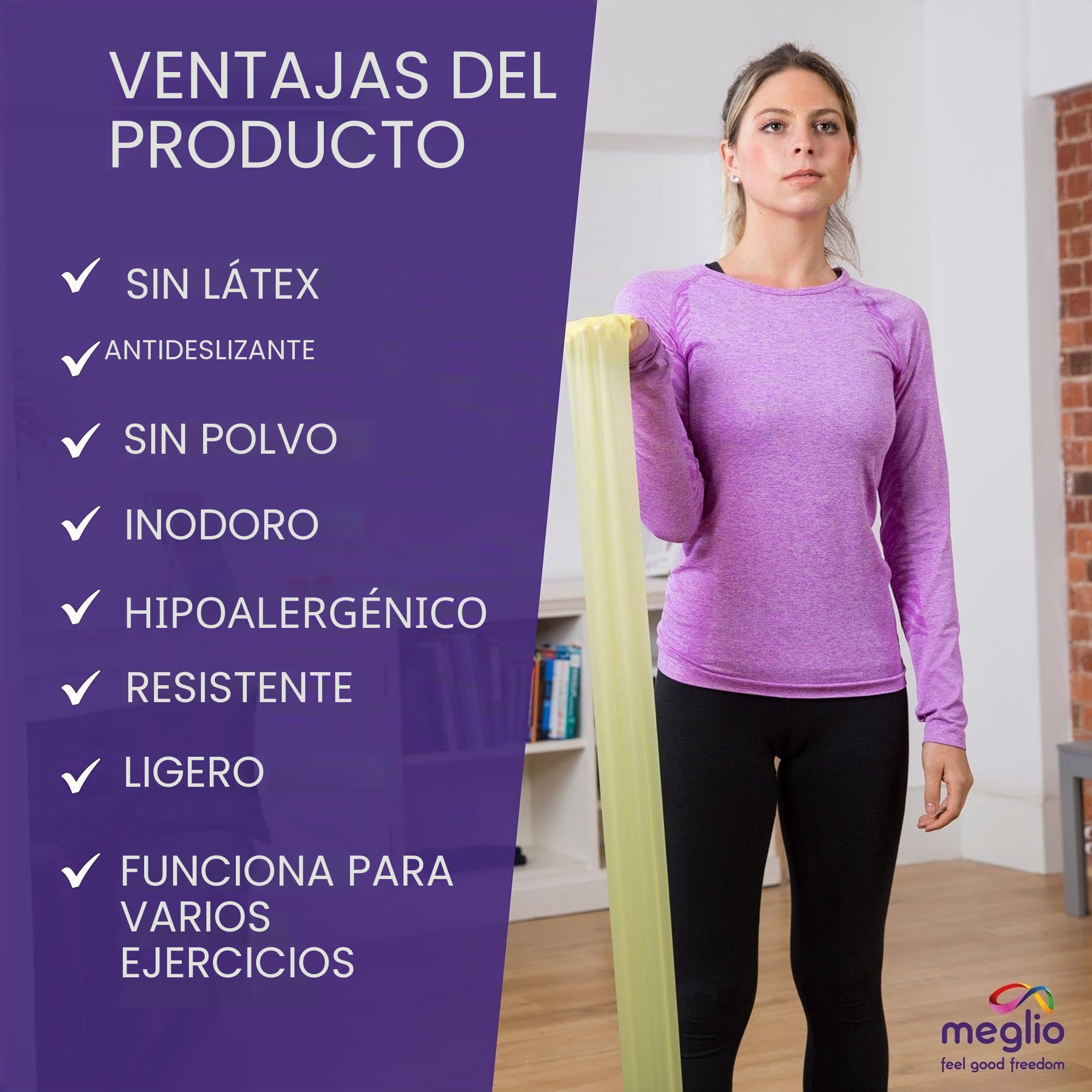 Meglio Rollo de Banda Elástica – Banda de Resistencia sin Látex para Fisioterapia, Pilates, Fuerza y Rehabilitación, Disponible en 5 Resistencias y 2 Longitudes (23m/46m)
