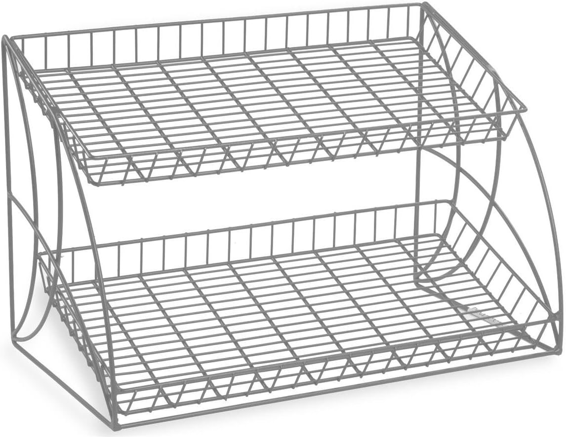 Countertop Steel Wire Rack With 2 Shelves, 25-3/4 x 18 x 16-1/2-Inch, Tiered, Open Shelf Design, Slanted, Space Saving