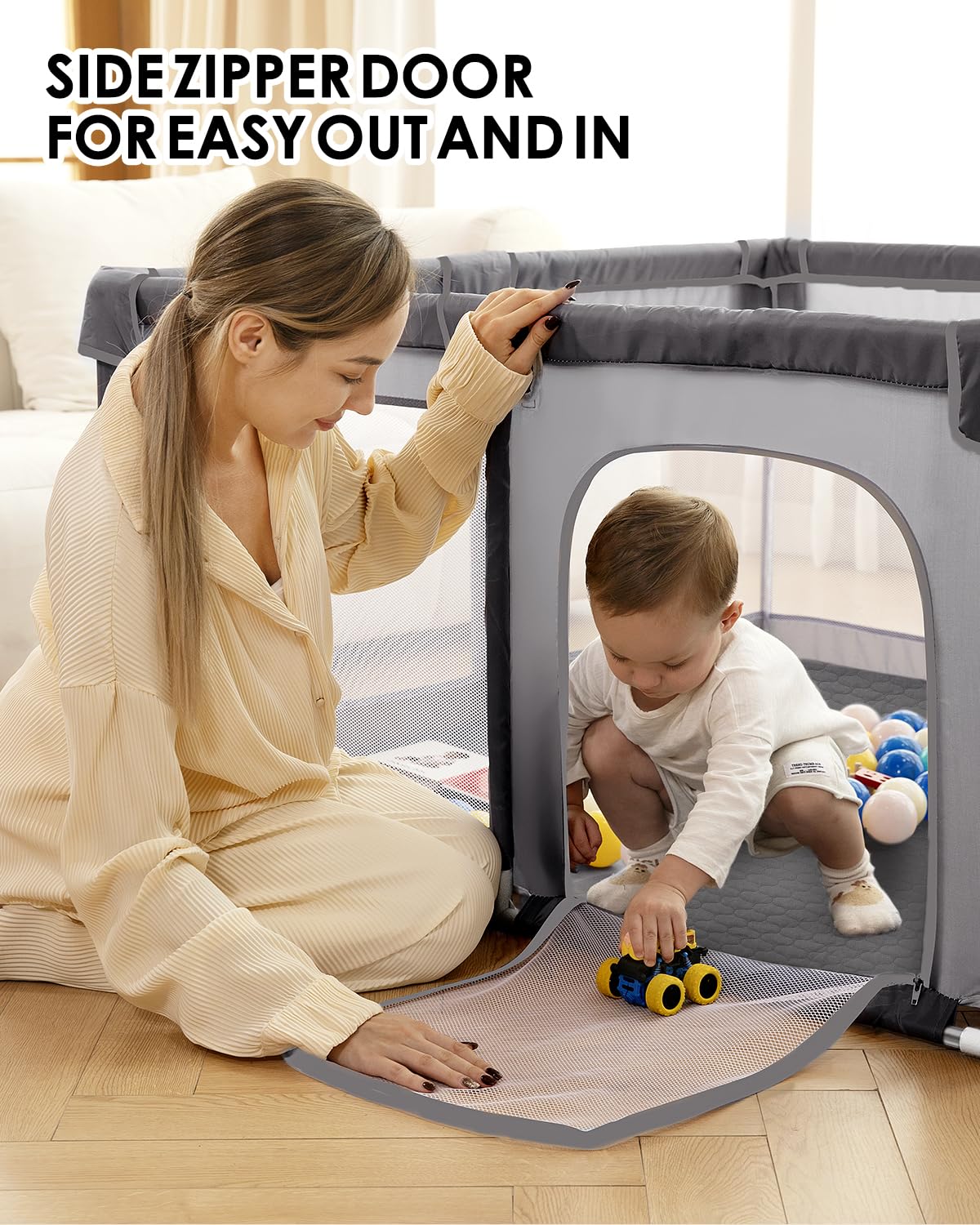 Box per bambini con tappetino morbido, extra large, area giochi sicura per interni ed esterni, con base antiscivolo, facile da montare e riporre, senza BPA (130 x 130 x 66 cm, grigio)