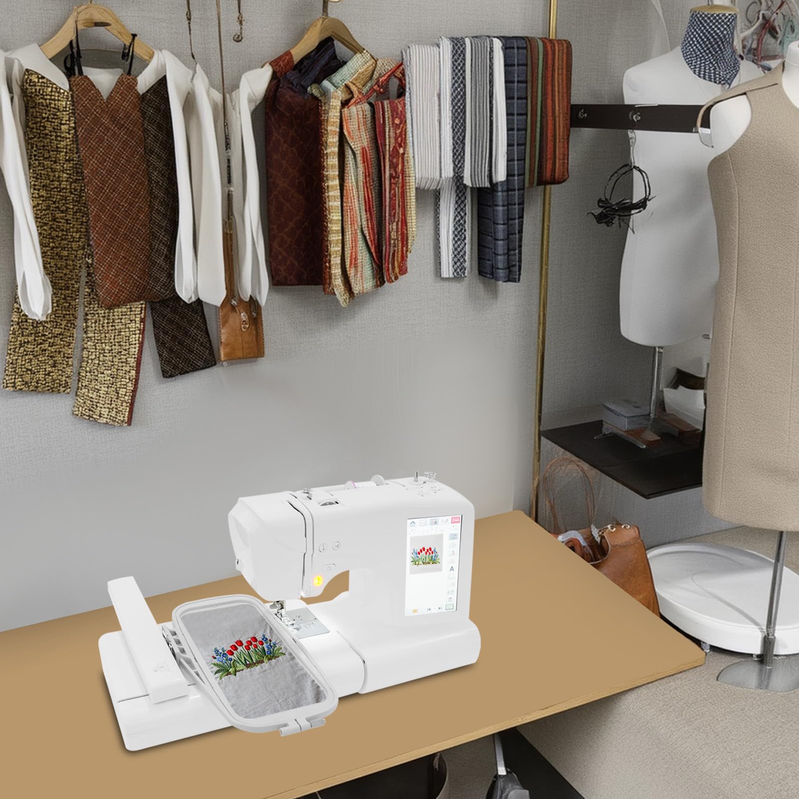 Macchina da cucire da ricamo da 7", LCD, per designer e sartori, 96 modelli + USB | Macchina da ricamo con touch da 7", per designer di moda, 162 modelli di cucito + importazione PC