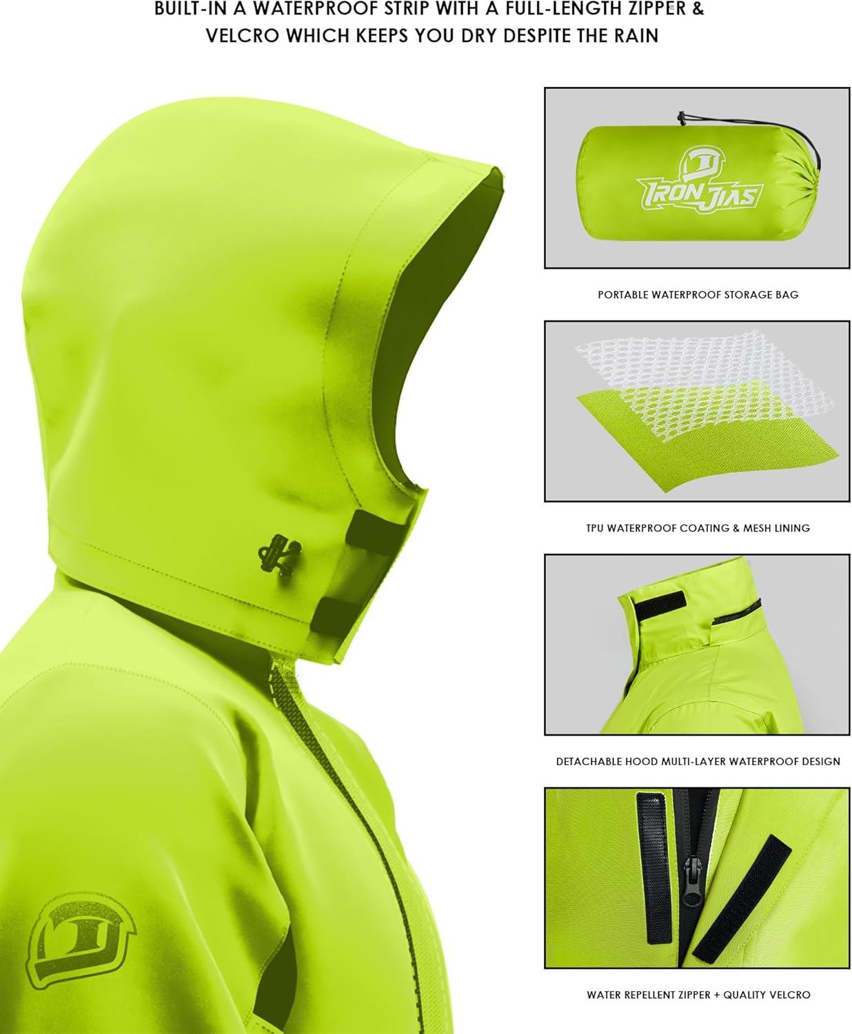 IRON JIA'S Rain Suit, Motorcycle Rain Gear for Men & Women, Waterproof Jacket and Pants, Breathable Reflective Raincoat for Farm Fishing Golf (Green L)