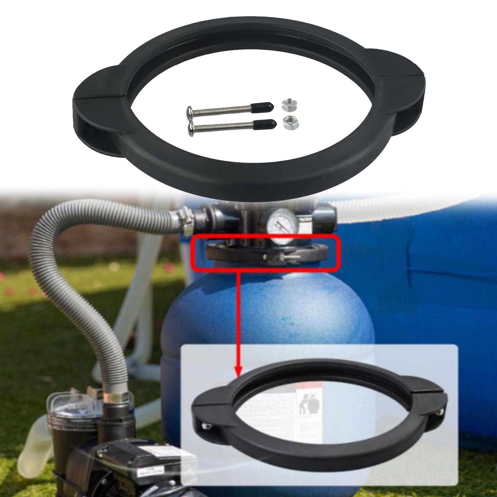 Morsetto Per Pompa Piscina 11380 – Compatibile Intex 30,5 E 35,5 Cm, Kit Anello Di Serraggio Con O-Ring E Viti, Parti Di Ricambio - 4