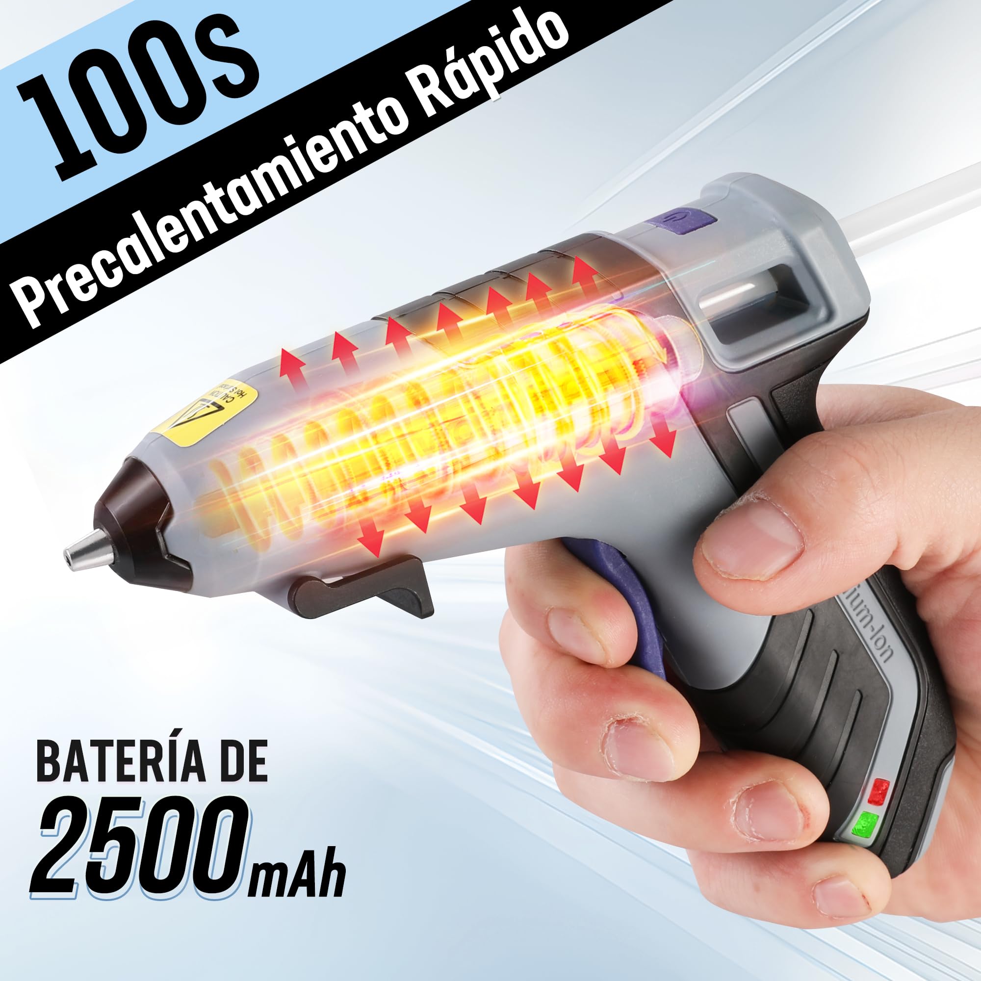 WORKPRO Pistola de Silicona Caliente Inalámbrica con 20 Barras (7x100 mm), 3,6V Pistola de Pegamento Termofusible con Boquilla de Menos Goteo, USB-C Recargable, Ideal para Bricolaje y Decoración