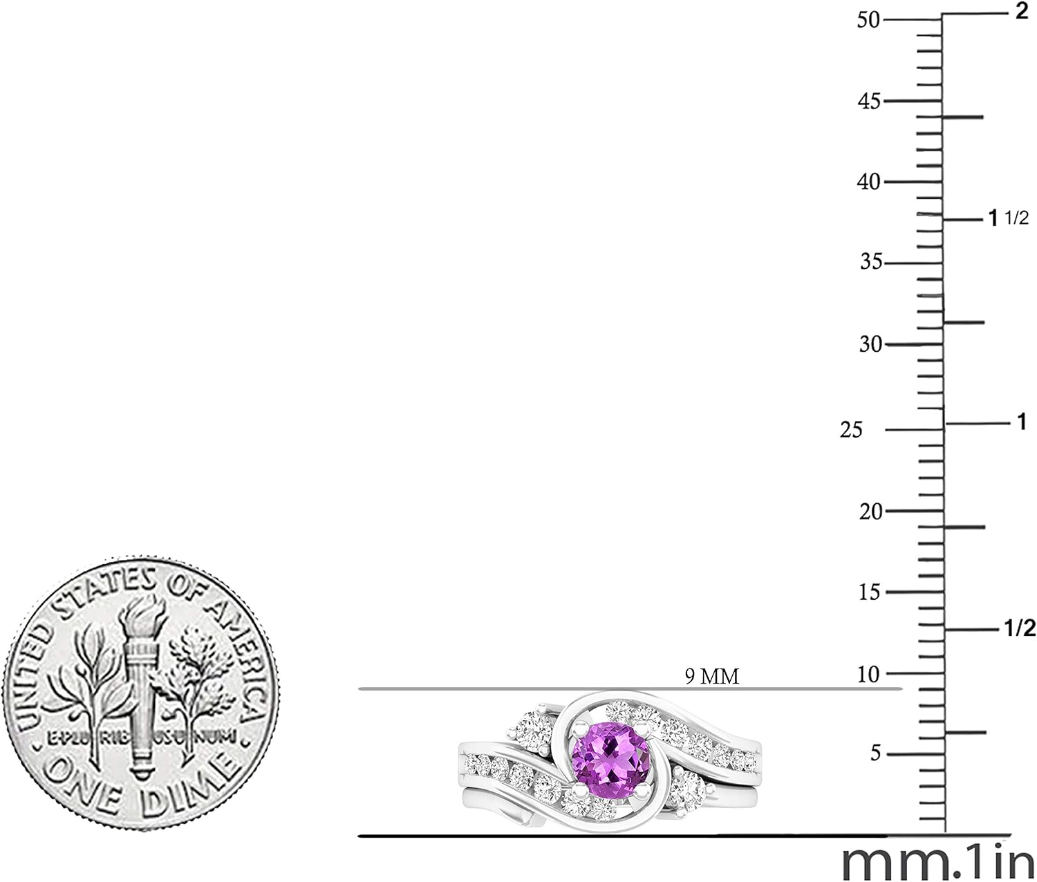 Dazzlingrock Collection 4.5mm Round Gemstone & White Natural Diamond Women Swirl Engagement Ring With Matching Band Set, in Real Solid Gold & 925 Sterling Silver