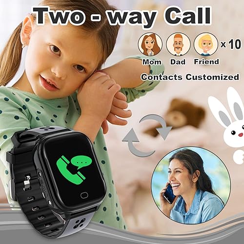 Vista 2 de Reloj inteligente para niños, IP67, impermeable, reloj inteligente para niños y niñas, con pantalla táctil, 5 juegos, alarma de cámara, llamada SOS