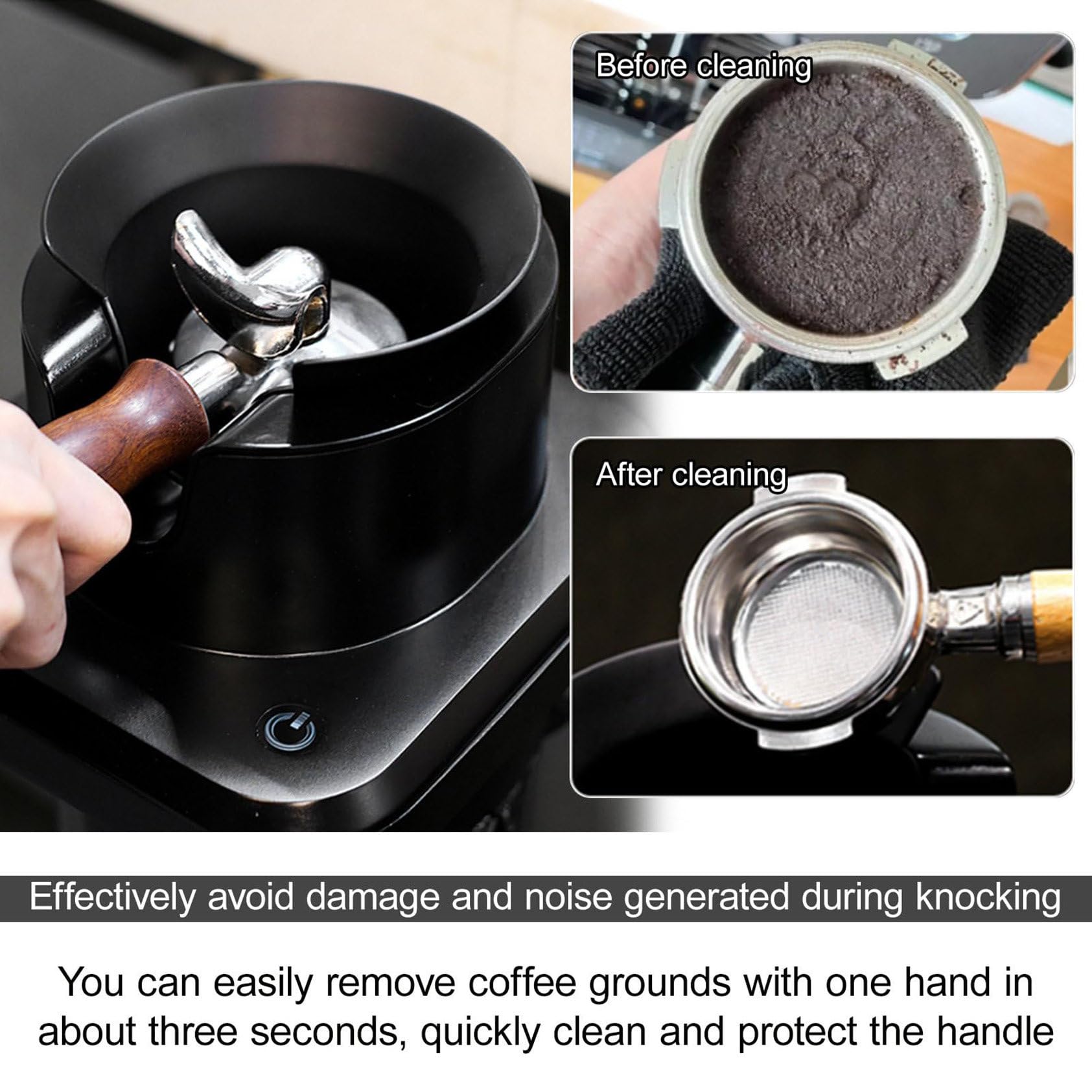 Cepillo De Limpieza De Portafiltro De Café De 58 Mm, Limpiador De Portafiltro De Café Comercial con Sensor De Seguridad Anti-Falso Tacto Y 3 Cabezales De Cepillo,C