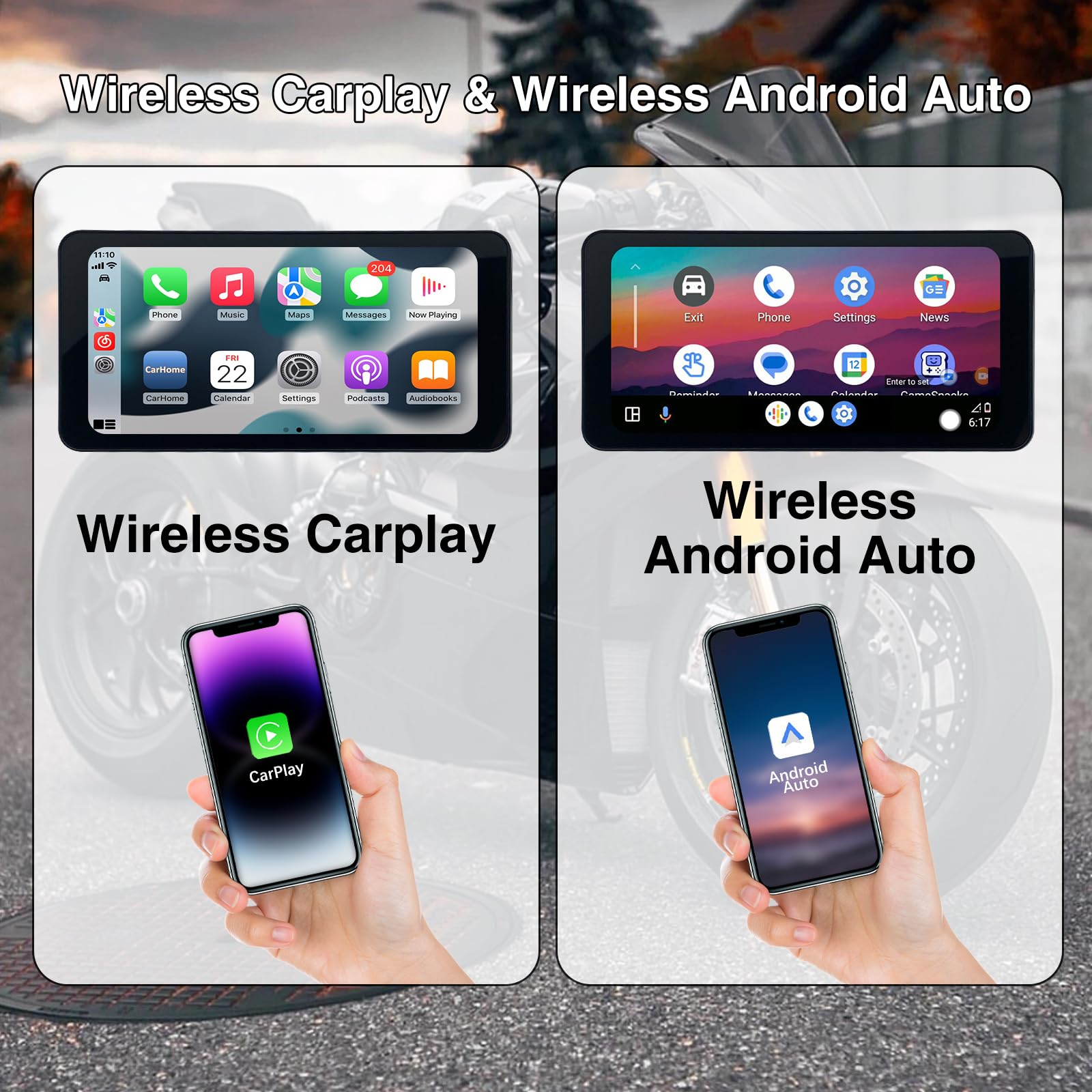 バイク用 6インチ CarPlay Android Auto TPMS ZHNN 6.3 inch Waterproof Motorcycle Carplay Screen with TPMS