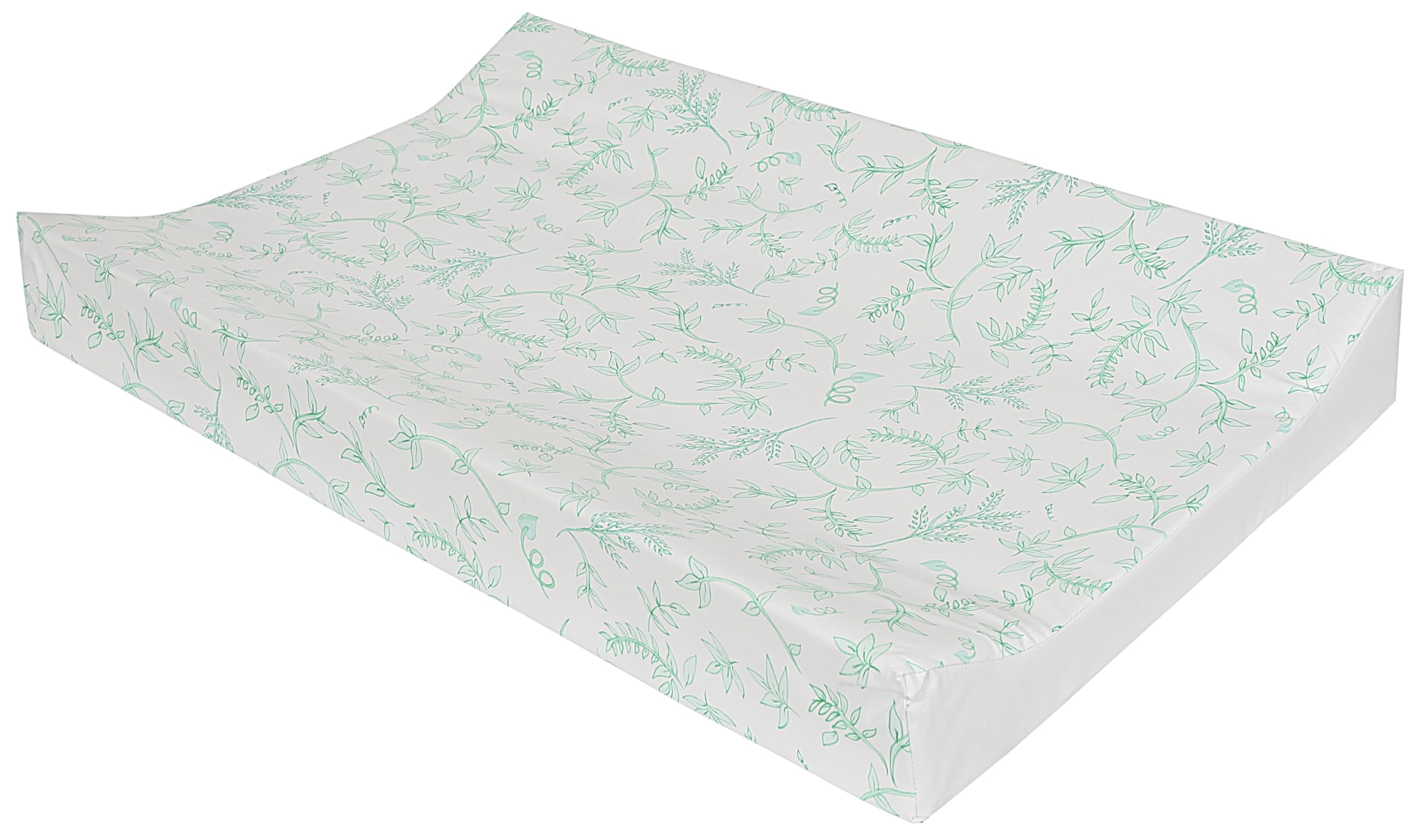 Babycurls Deluxe Anti-Roll PVC Wedge Nappy Baby Changing Mat with Curved Sides and Raised Edges for Babies from Birth Upwards Wipe Clean and Waterproof 69 x 45 x 8cm (Green Leaves)
