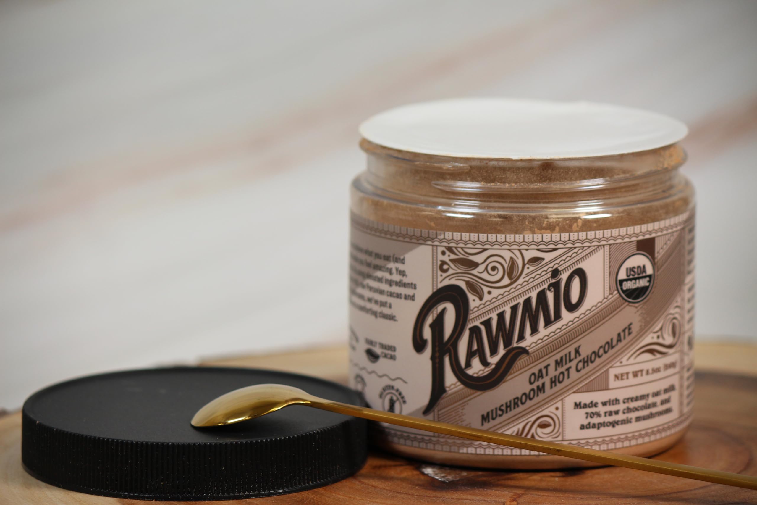 Rawmio Oat Milk Mushroom Hot Chocolate - Vegan, Kosher, Low-Fat and Gluten-Free | Pack of 1 | 8.5 oz