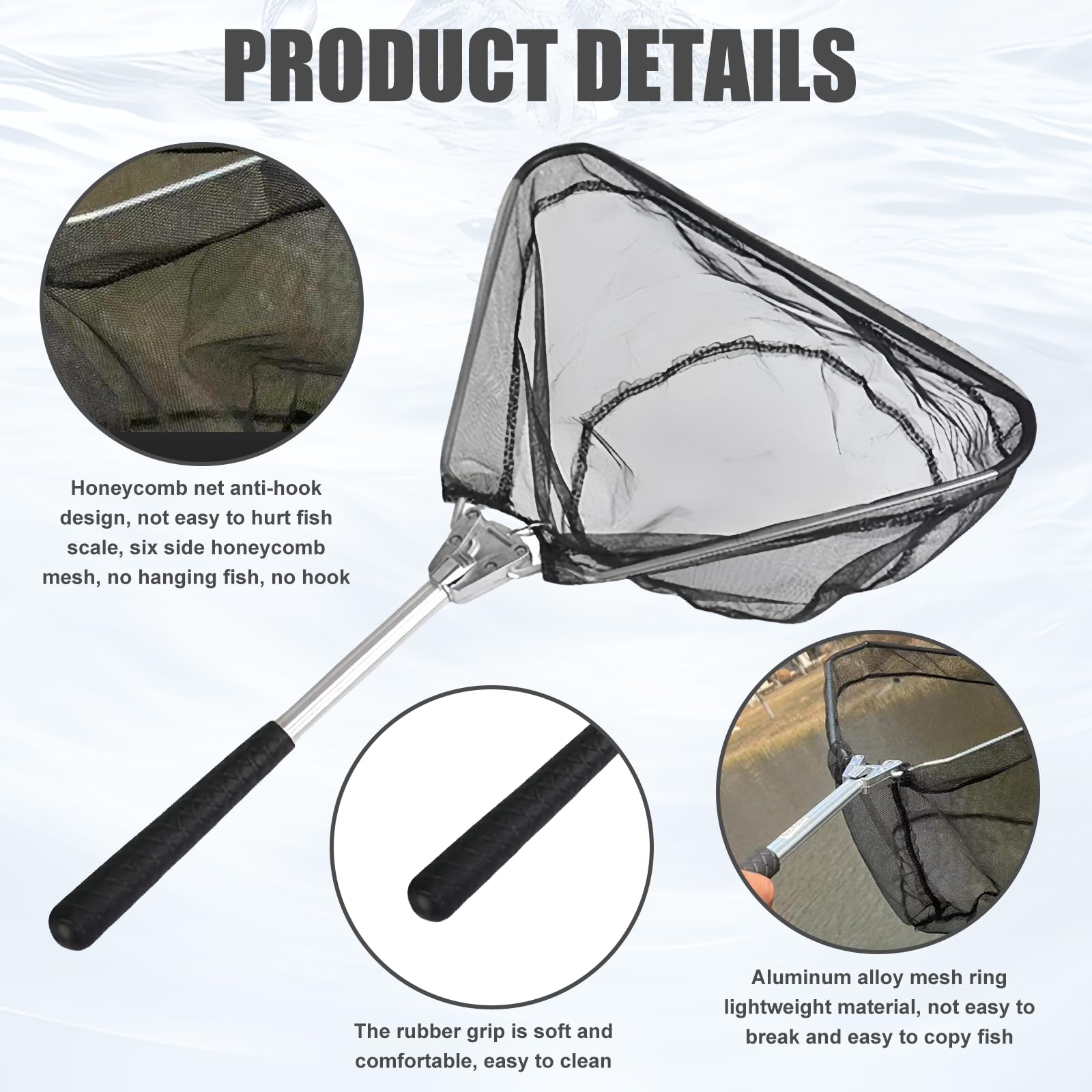 Set di 2 retini telescopici Pieghevoli con Manico Lungo, retino da Pesca in Alluminio per Pesca, Stagno, Piscina, Giardino, Spiaggia, Compatto e Resistente