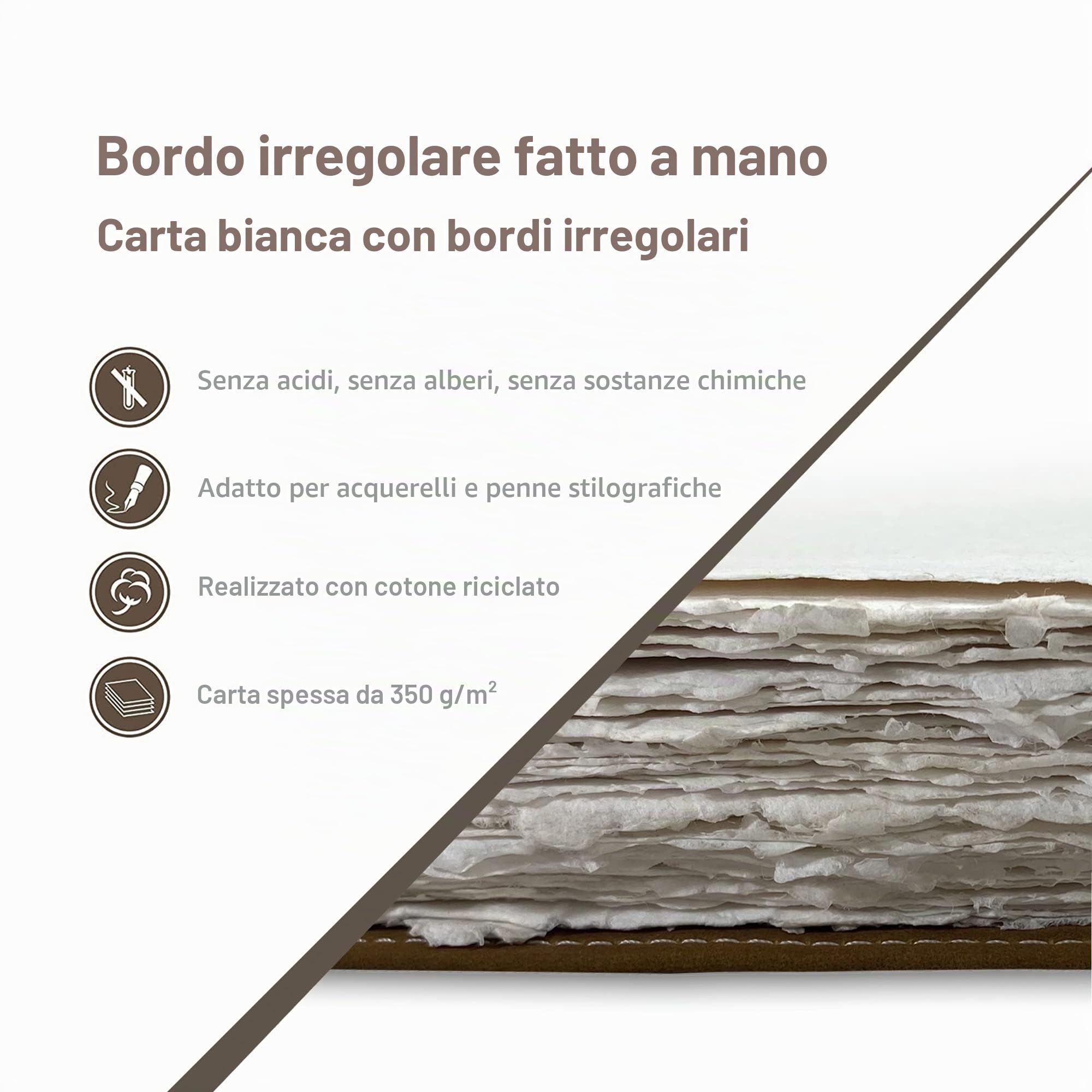 Wanderings Diario per Acquerello in Pelle Marrone – 15×20 cm – Album in Vera Pelle con Carta Fatta a Mano e Bordo Irregolare – 350 GSM – Scrapbook e Album Acquerello